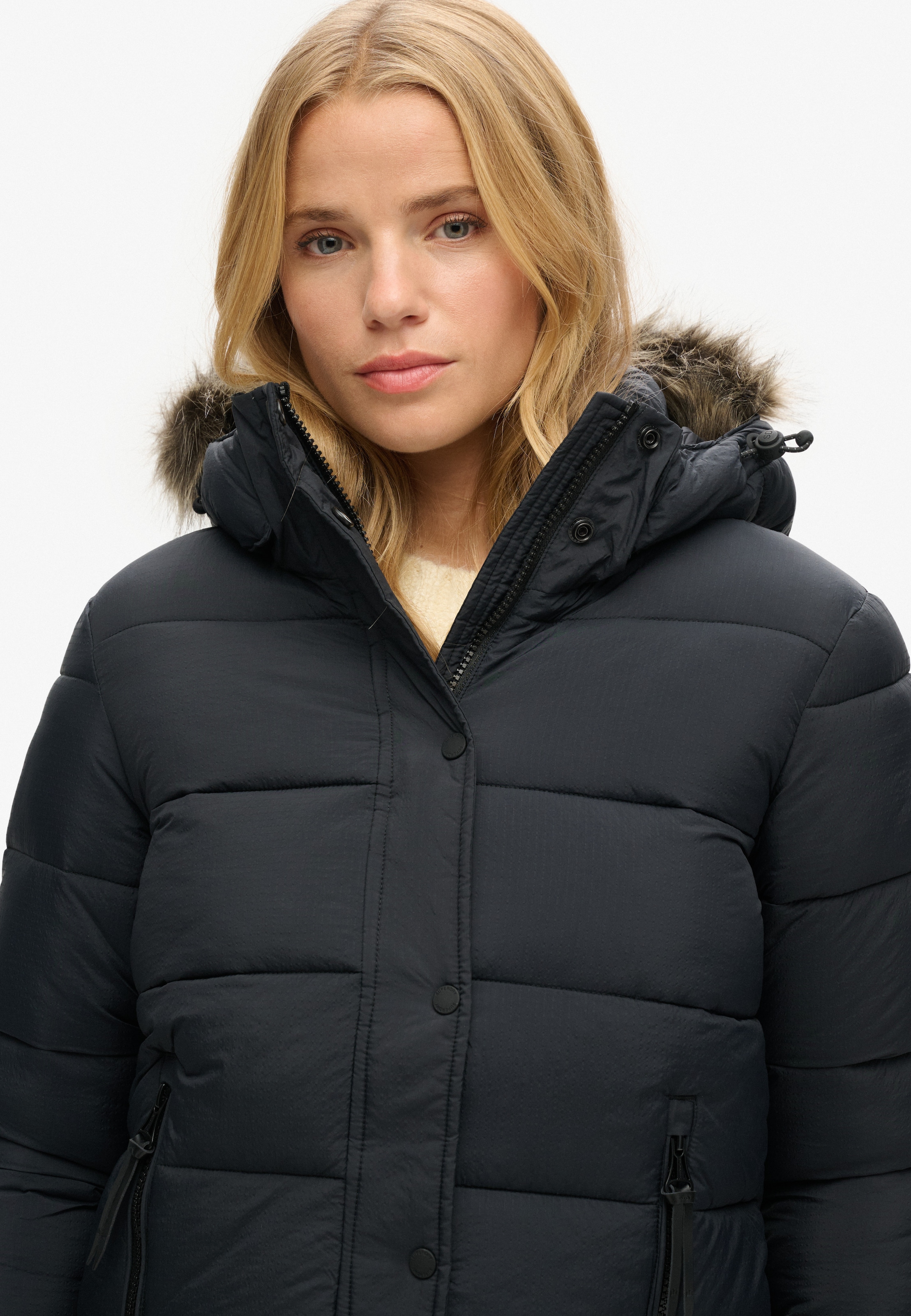 Superdry Steppjacke »FAUX FUR SHORT HOOD PUFFER« mit Kapuze
