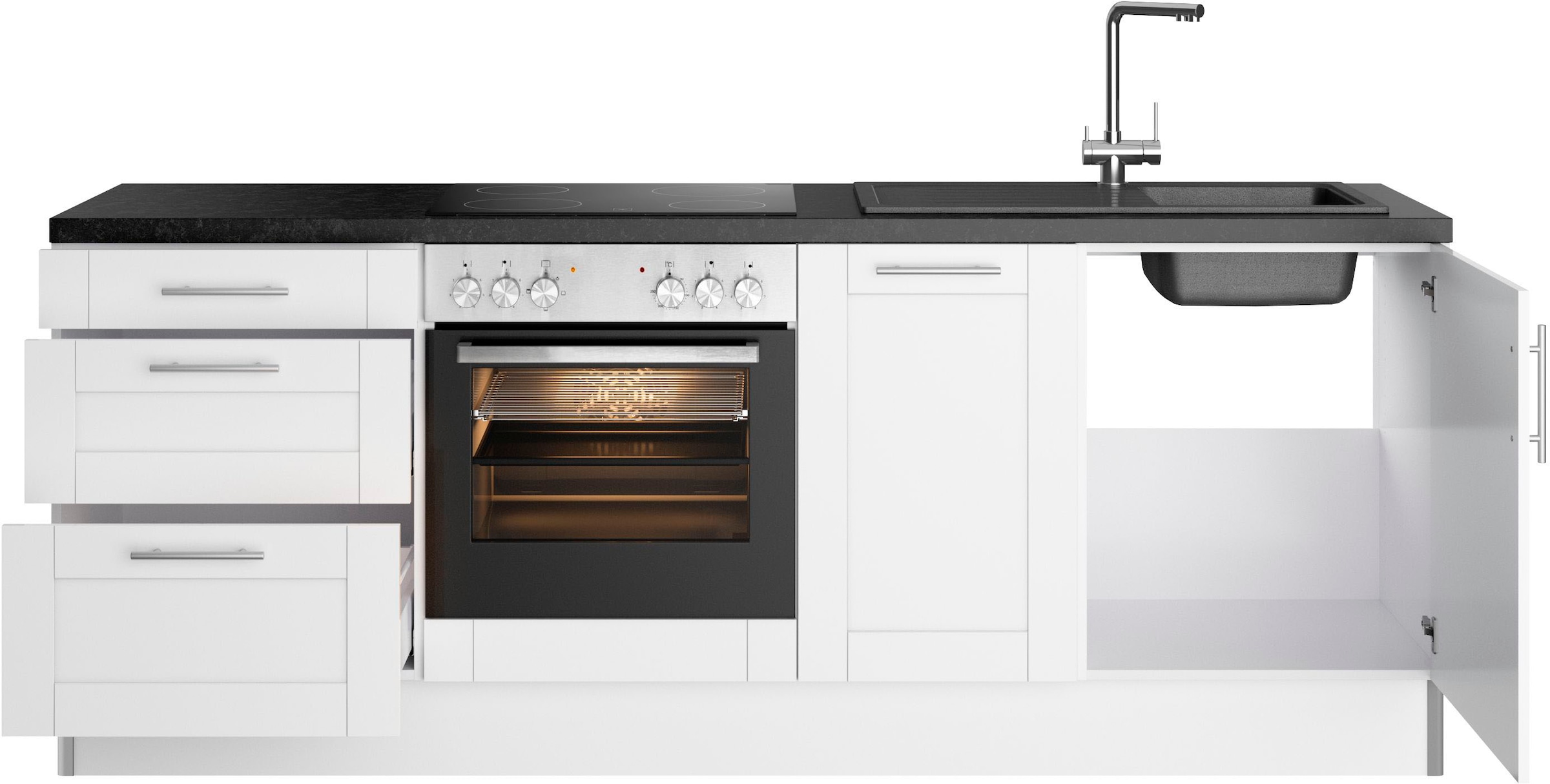 KOCHSTATION Küchenzeile »KS-Ahus« 225 cm breit,wahlweise mit E-Geräten,Soft Close Funktion, MDF Fronten