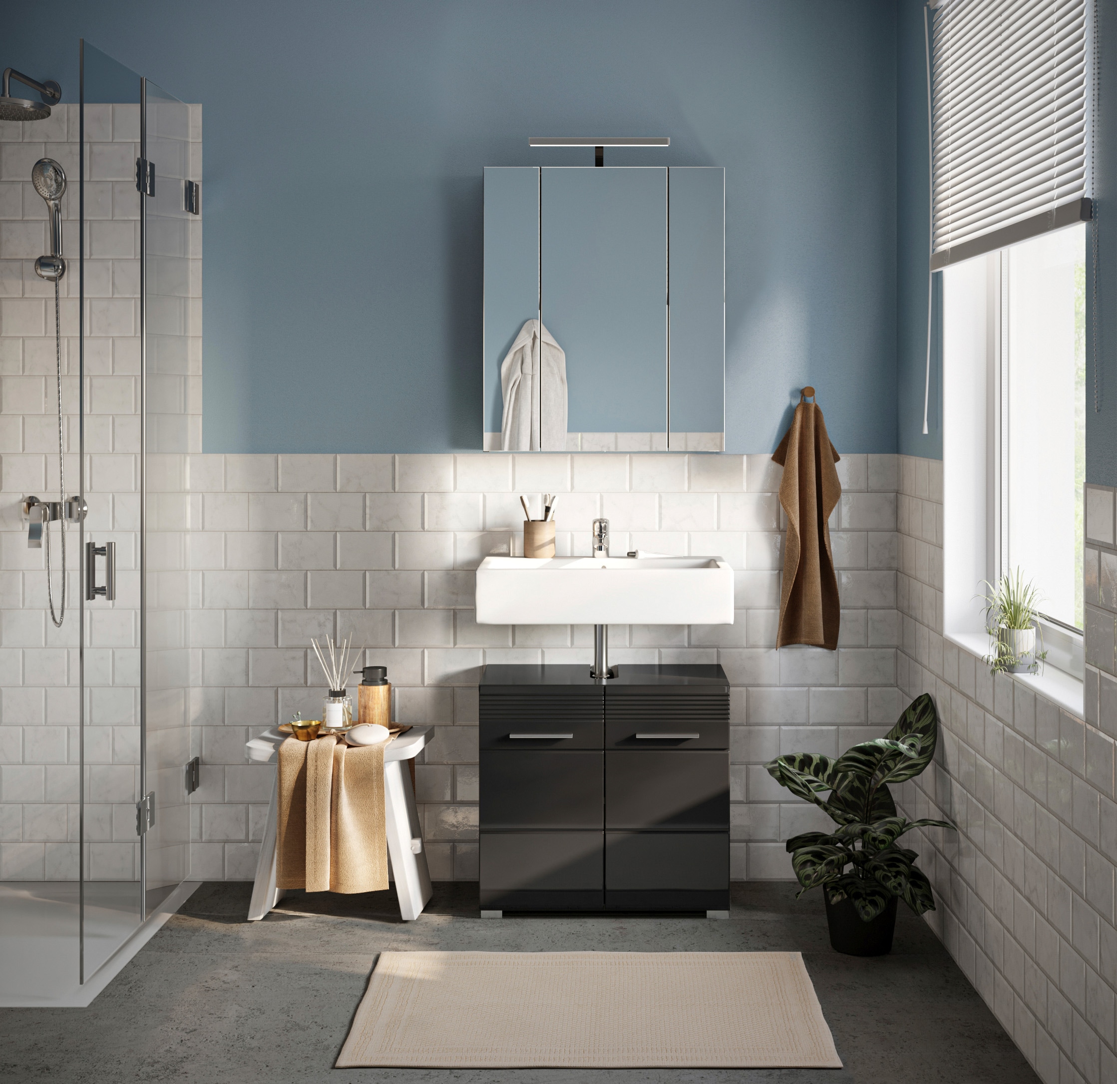 Home affaire Badmöbel-Set »Malmö, 2 teilig, inklusive LED Beleuchtung, bestehend aus:« 2 Stk. tlg.