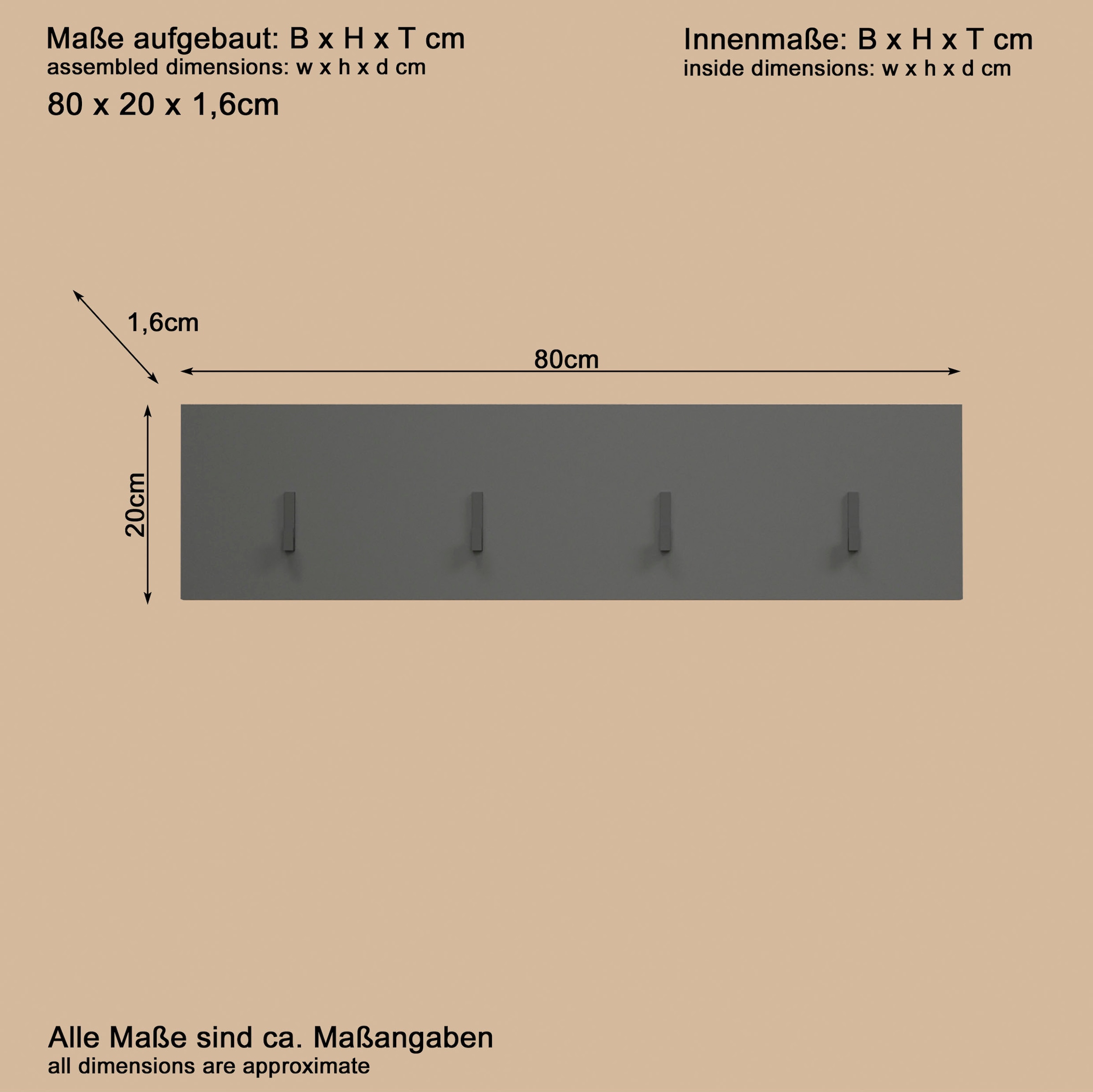 Home affaire Barre de penderie »Estepona« Wandpaneel mit 4 Kleiderhaken – (B/T/H) 80/2/20 cm