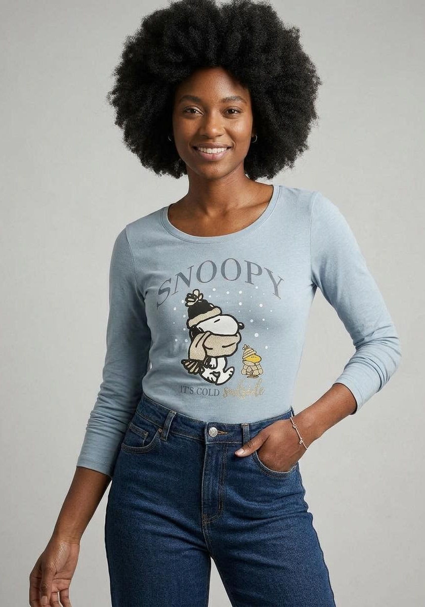 KangaROOS T-shirt à manches longues avec col rond, Snoopy, coupe étroite, en jersey