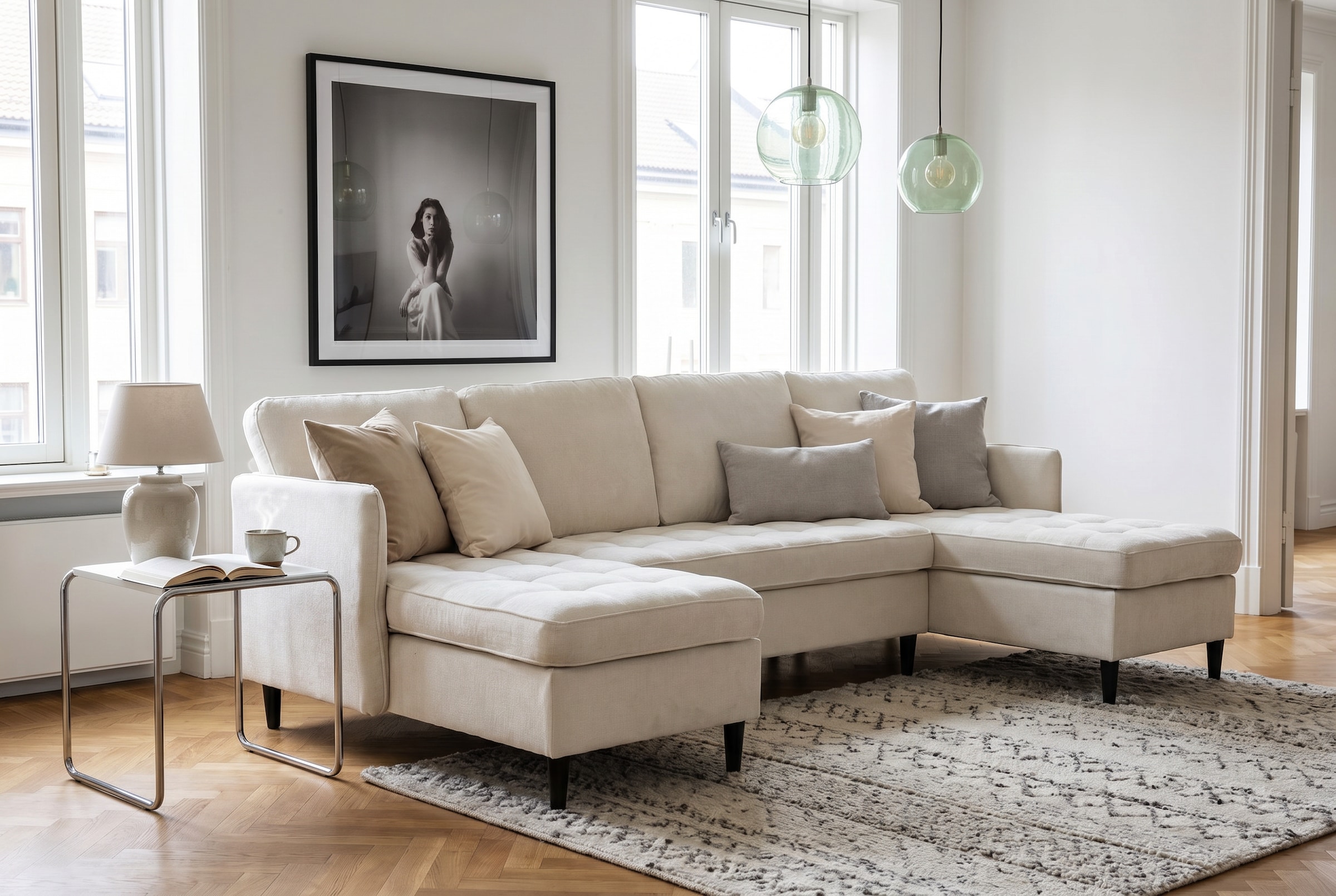 Dorel Home Paysage de salon »LINDHUS, U-Form, Breite 250 cm, verschiedene Stellvarianten, Modulsofa« Recamiere, Stauraum, Cord und Chenille-Bezug
