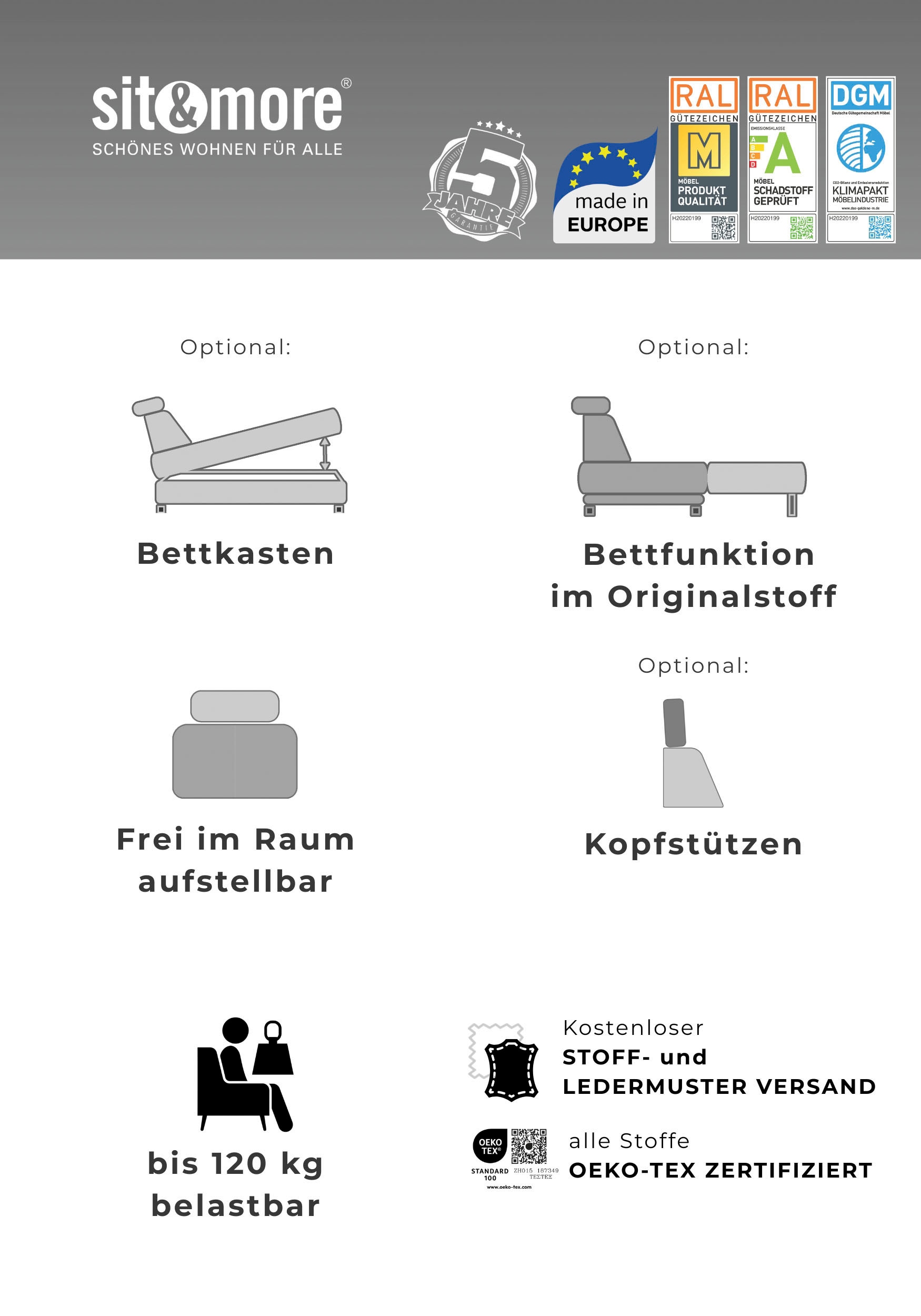 sit&more Ecksofa »Chelsea L-Form, B: 264 cm, mit Armteil-& Sitztiefenverstellung« optional Bettfunktion und Bettkasten