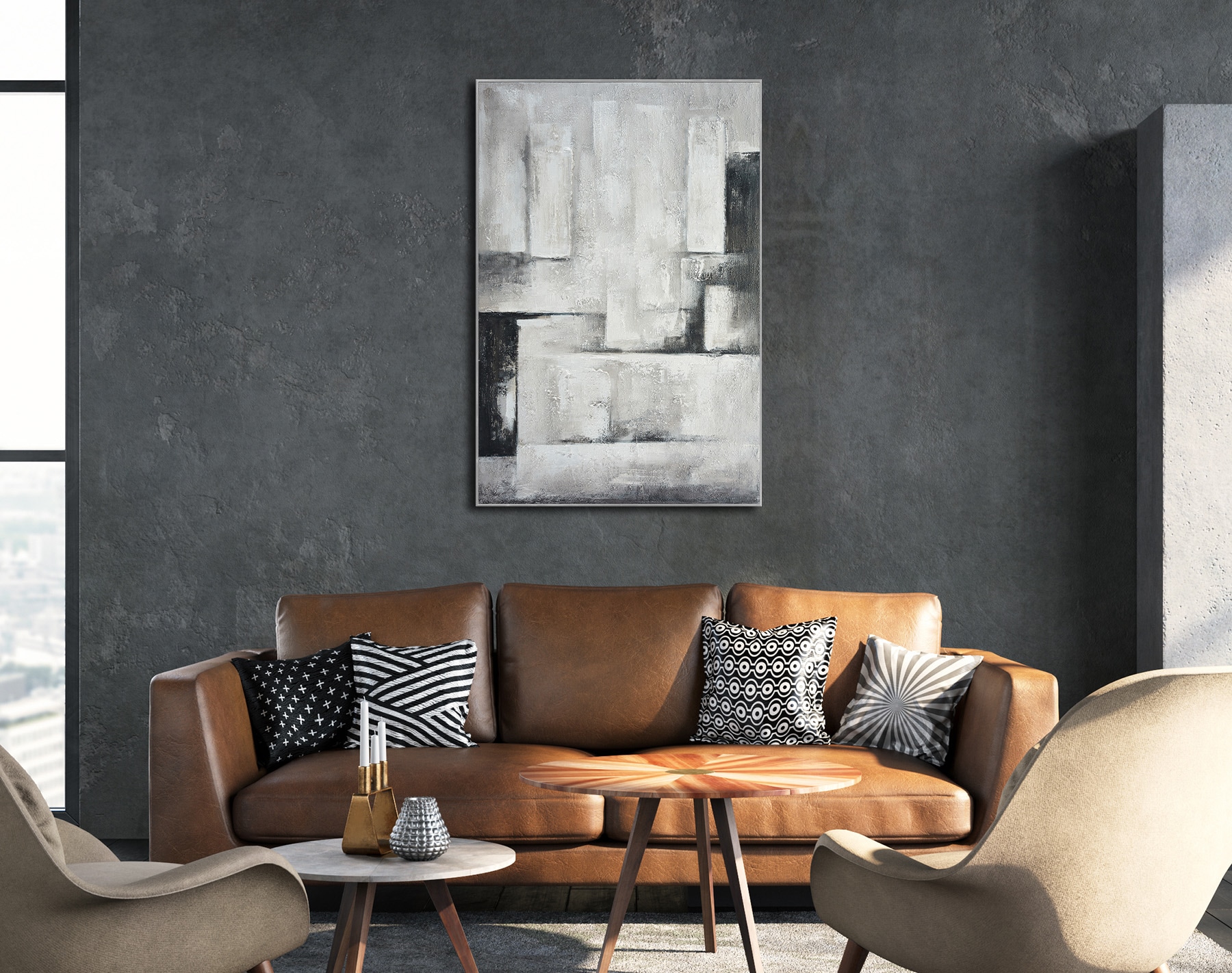 Bönninghoff Peinture à l'huile »handarbeit gerahmt ABSTRAKT 78x118 cm – Wandbild Deko grau« Abstrait | Formes | Sans objet 1 cuis tlg. fabriqué à la main, chaque image est unique, cadre à joint creux
