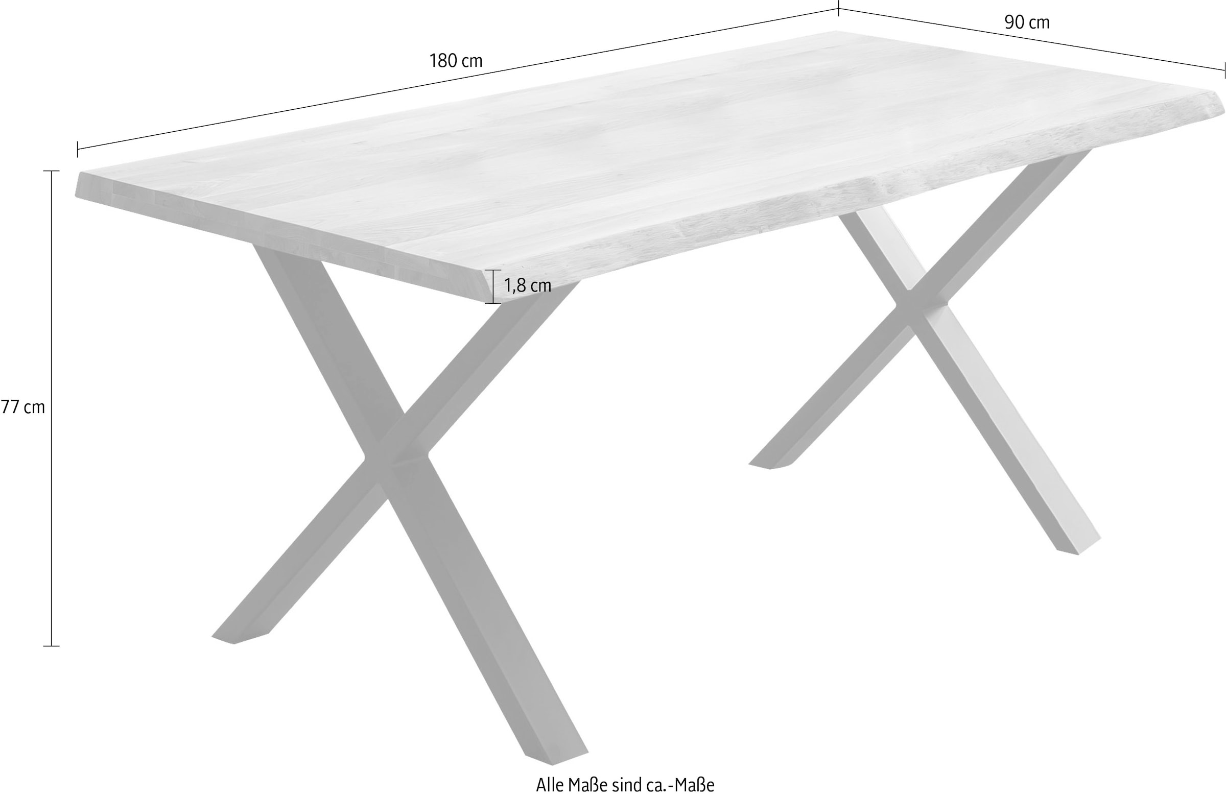 Home affaire Table de salle à manger »Tristano« chêne massif naturel huilé, avec véritable bord d’arbre