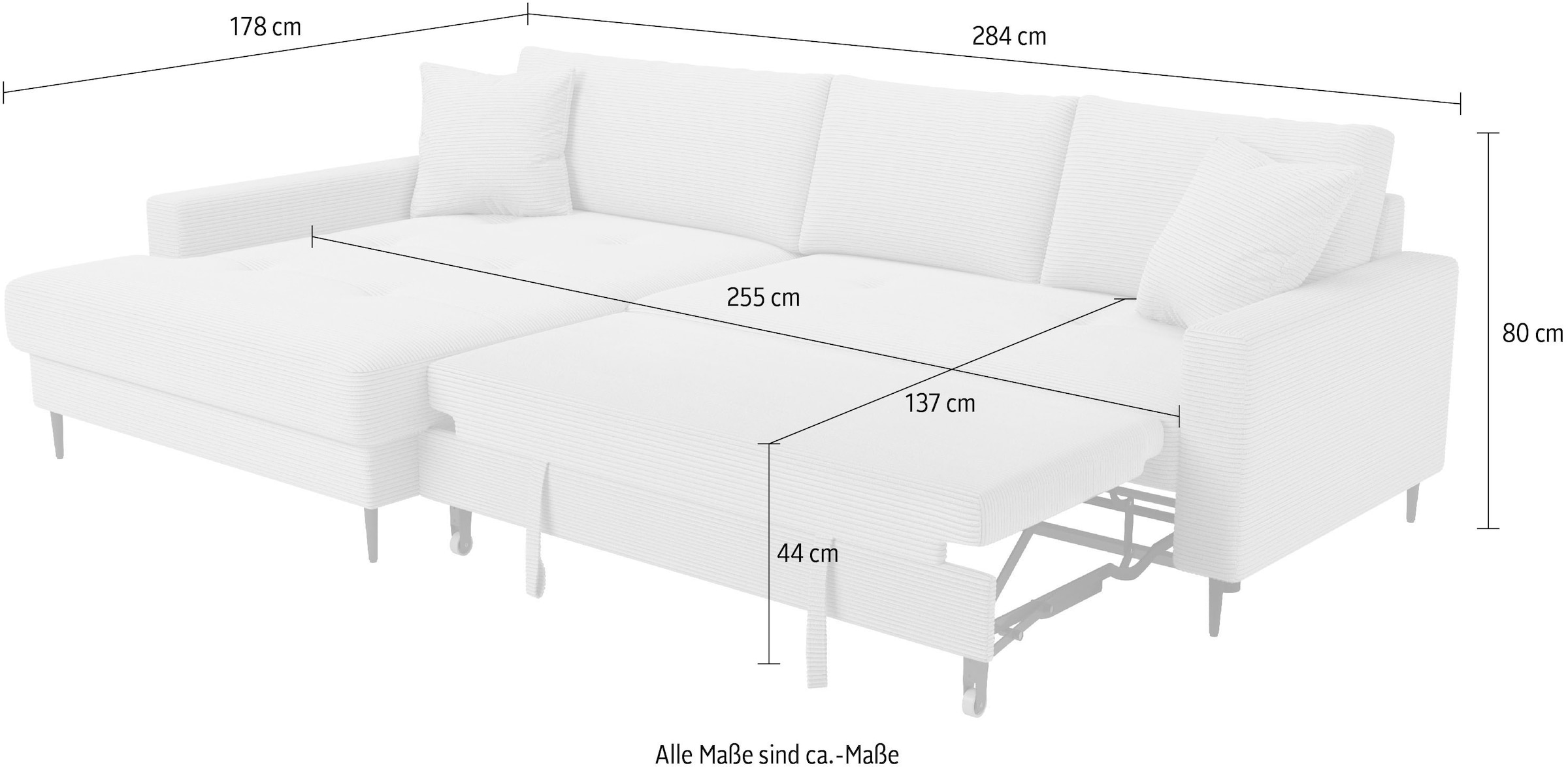 Trends by HG Ecksofa »Summer L-Form, B: 284 cm, Schlaffunktion, 2 Zierkissen« optional mit Kopfstützen, Wellenfederung, frei stellbar