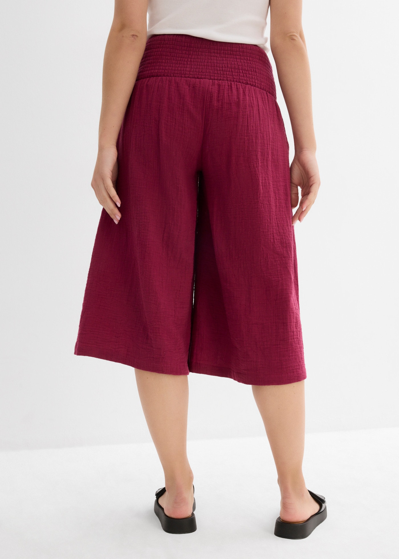 bonprix Pantalon capri  mit breitem Gummibund, aus reiner Baumwolle, Loose Fit Passform