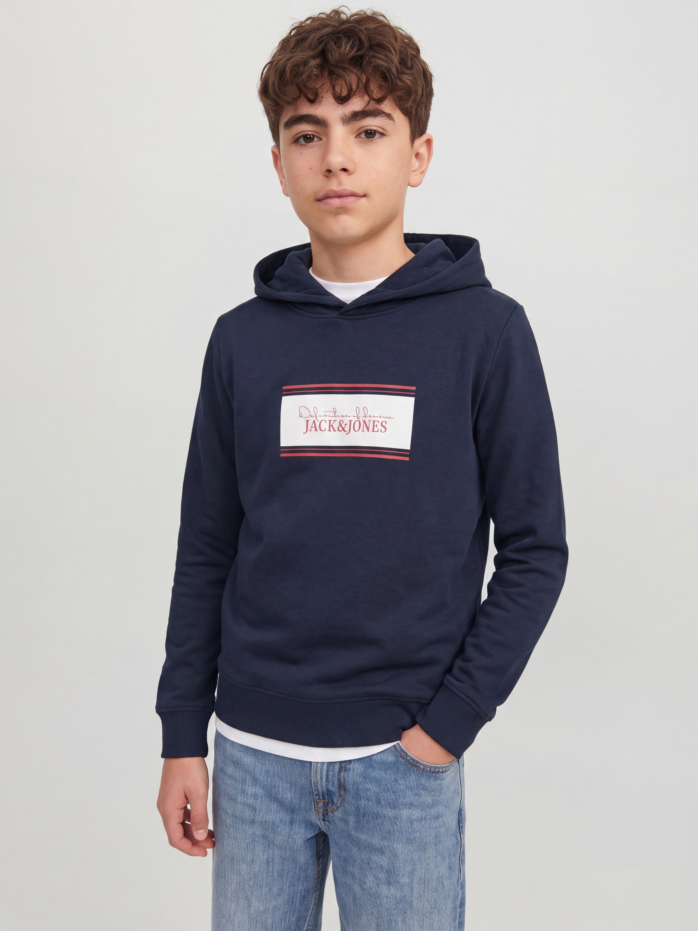 Jack & Jones Junior Sweat à capuche »JJBUSTER SWEAT HOOD BTS SN JNR«, mélange coton, coupe régulière
