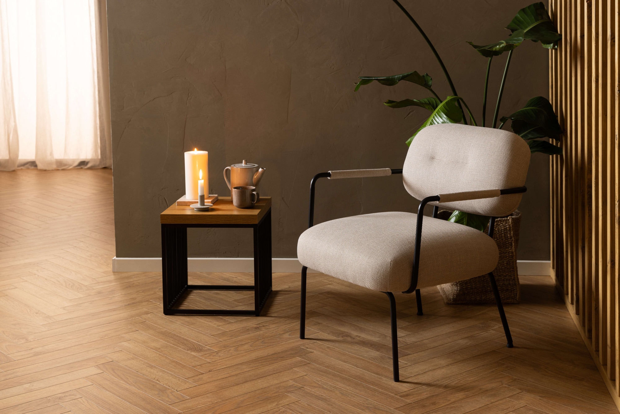 ACTONA GROUP Fauteuil lounge »Dillon Polstersessel, Armlehne,« Fauteuil lounge, tissu beige, pieds en acier noir, hauteur d'assise : 46,5 cm
