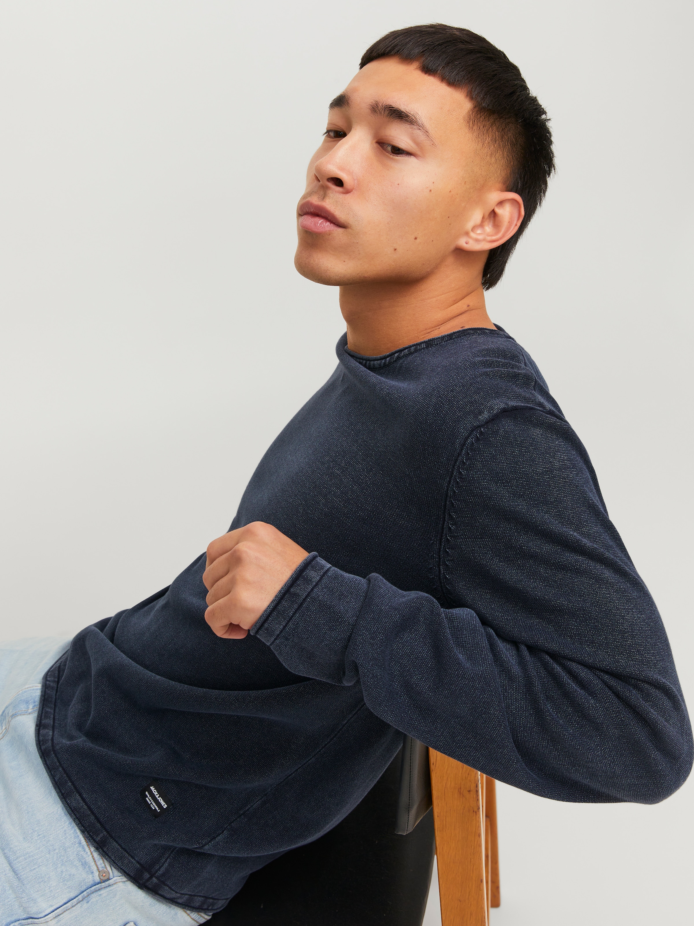 Jack & Jones Rundhalspullover »JJELEO aus pflegeleichter Baumwollqualität«, unifarben, modisch, schmal, Baumwolle, Rundhals
