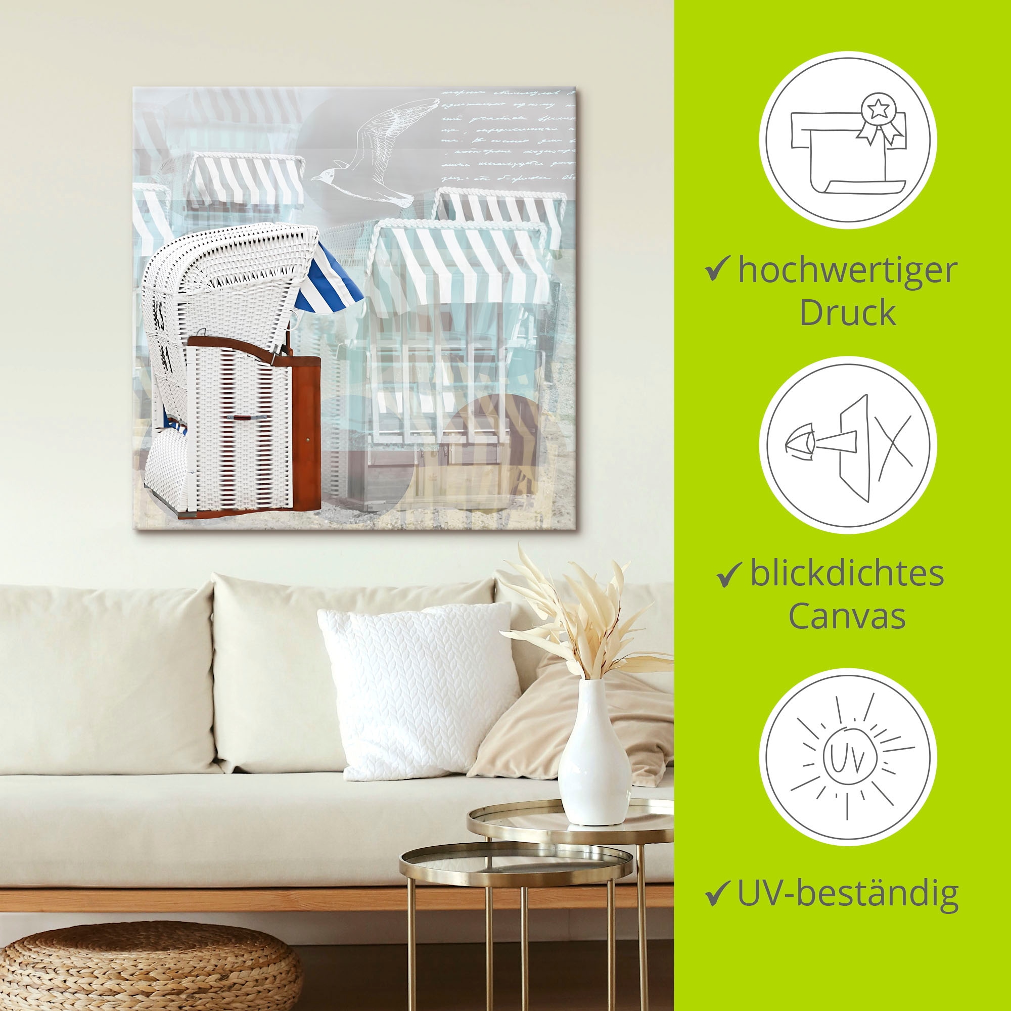 Artland Wandbild »Strandkorb Hintergrund Effekt« Strandbilder 1 Stk. tlg. als Leinwandbild, Wandaufkleber in verschied. Grössen