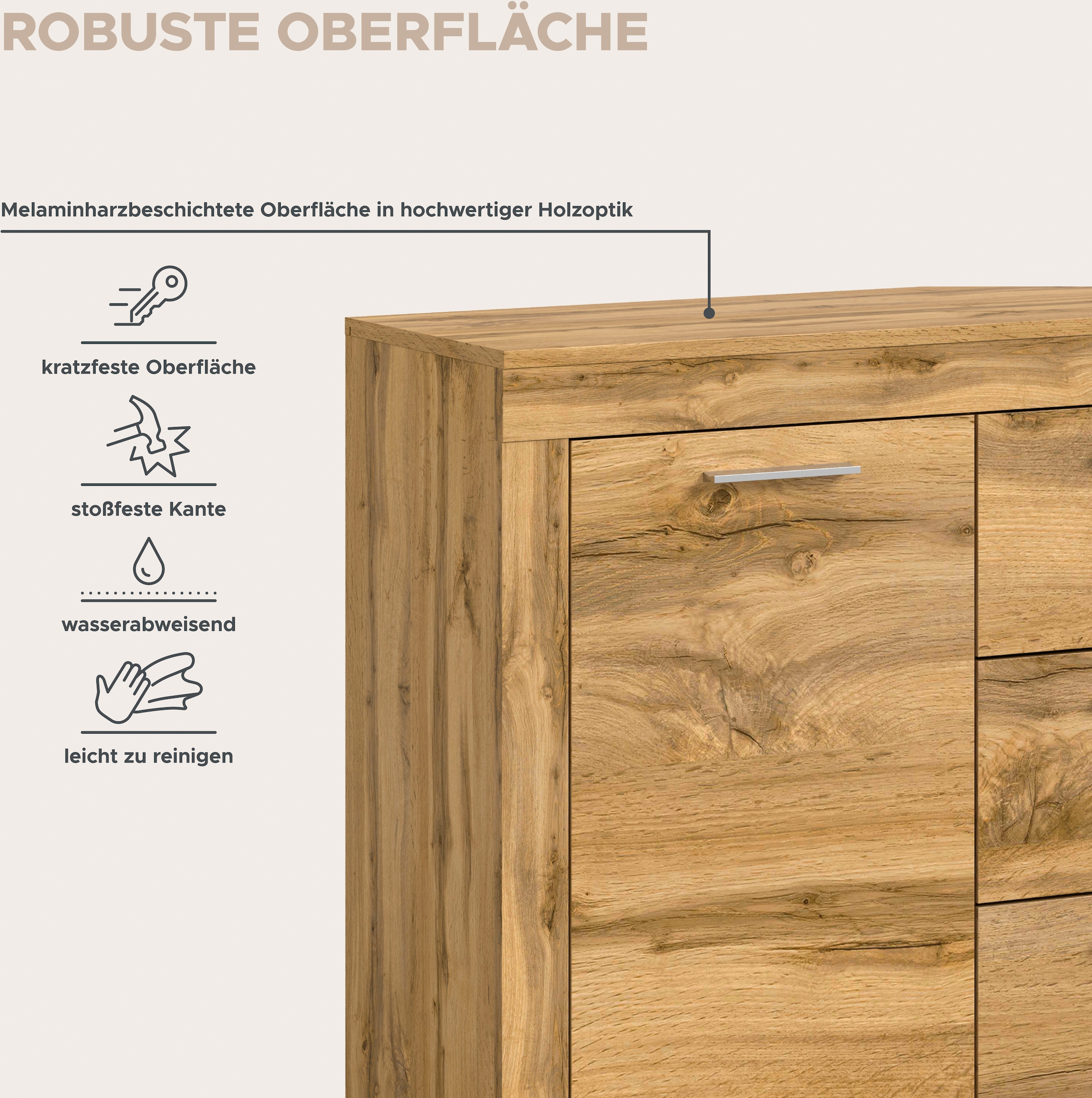 Home affaire Sideboard »Aosta, Breite 125 cm, in verschiedenen Farbausführungen« mit 2 Türen und 3 Schubkästen, Wohnzimmer, Kommode, Schrank