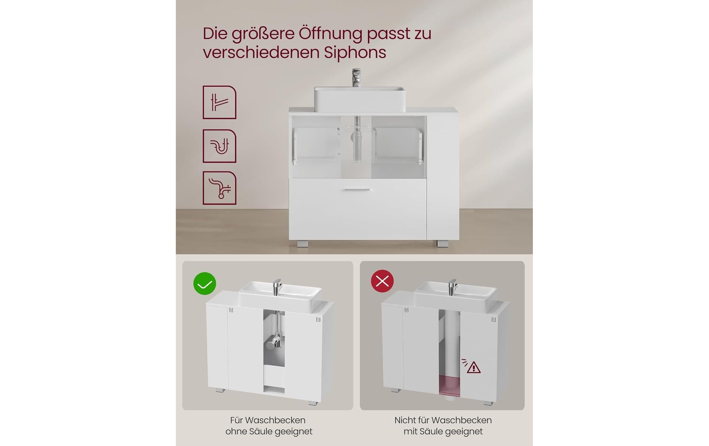 VASAGLE Waschbeckenunterschrank »mit Fächern 80 x 64 cm«