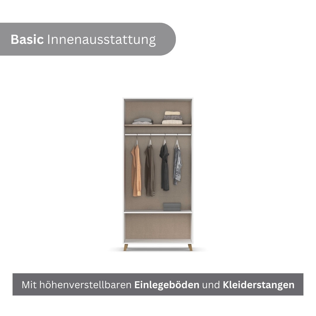 rauch 1100000002199 »Kleiderschrank Schrank Garderobe SHINJO Breiten 93/140/187 cm« in 3 verschiedenen Ausstattungen BASIC/CLASSIC/PREMIUM,  Griffe und Füsse aus Massivholz mit 2 Schubladen MADE IN GERMANY