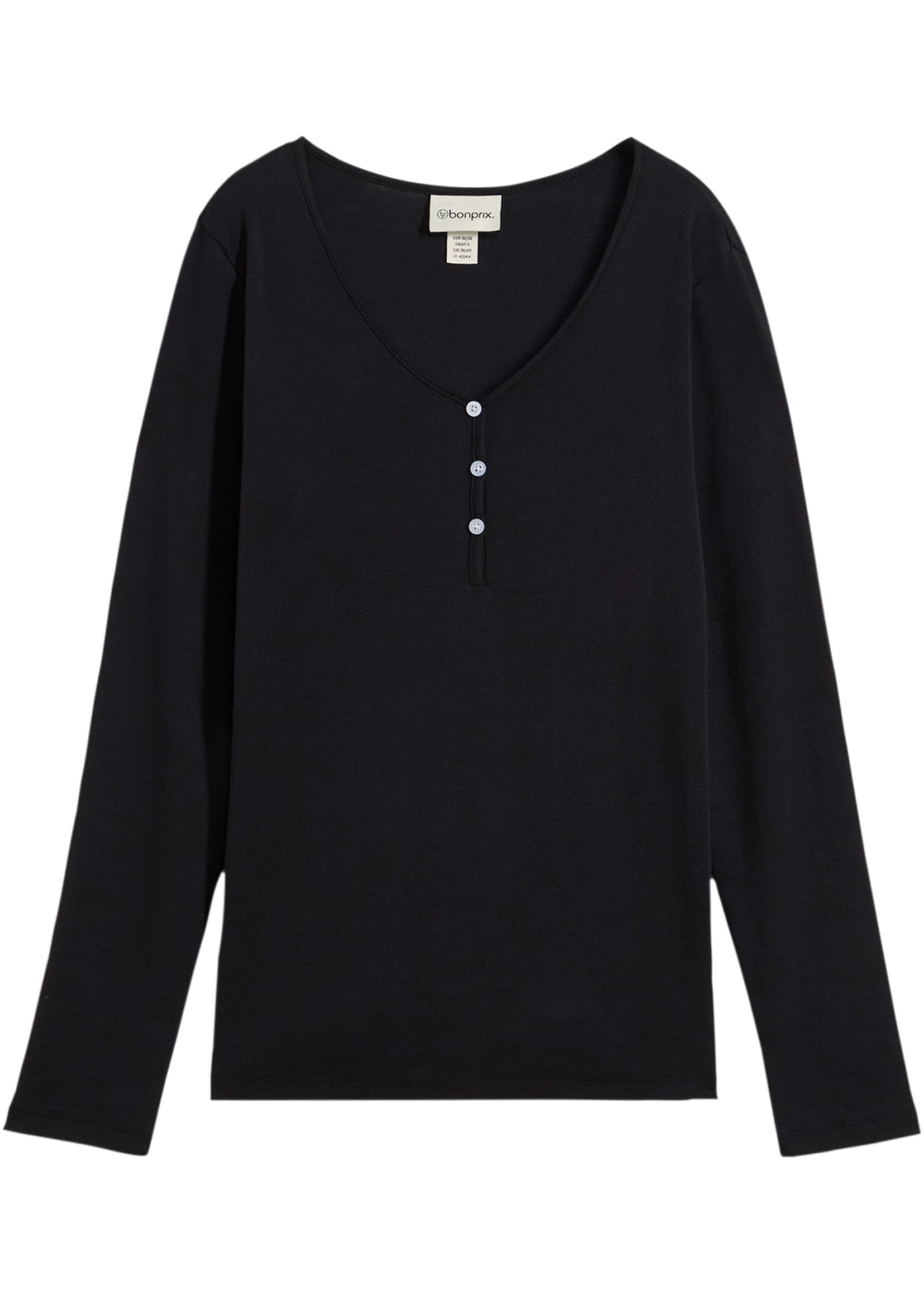 bonprix T-shirt à manches longues 1 schmale Passform, Langarm, mit kurzer Knopfleiste im Henley-Stil