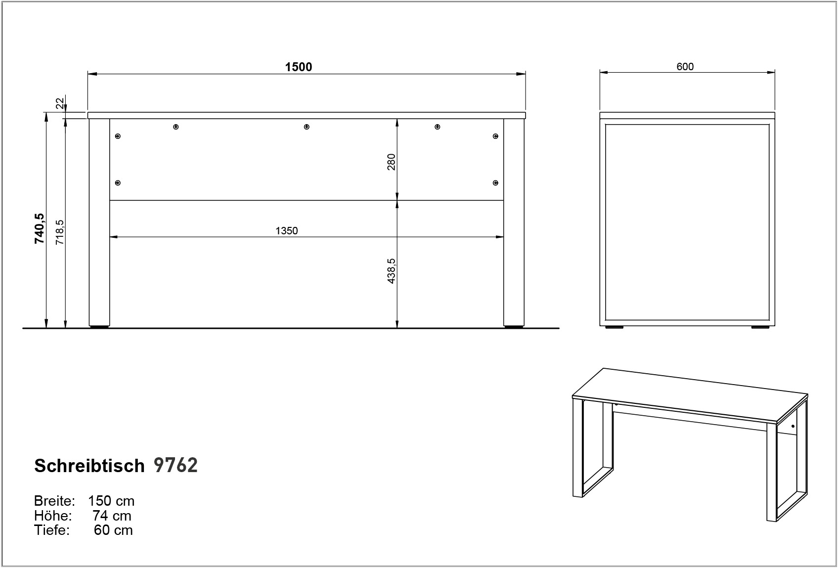 GERMANIA Ensemble de meubles de bureau »GW-Rovigo« 3 cuis tlg. Schreibtisch mit Knieblende, Made in Germany