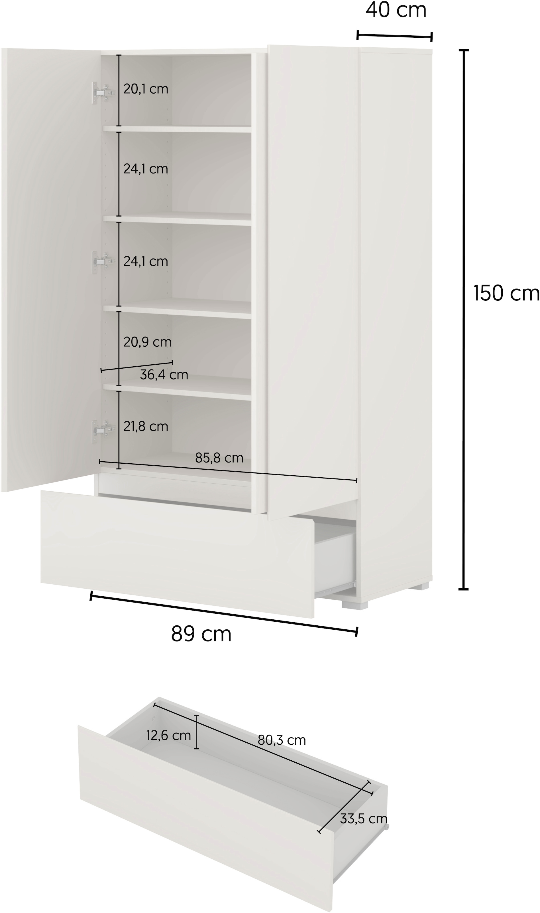GOODproduct Mehrzweckschrank »Metric,Breite 89 cm, Highboard, Universalschrank, Garderobe« Waescheschrank mit viel Stauraum, Einlegeböden verstellbar