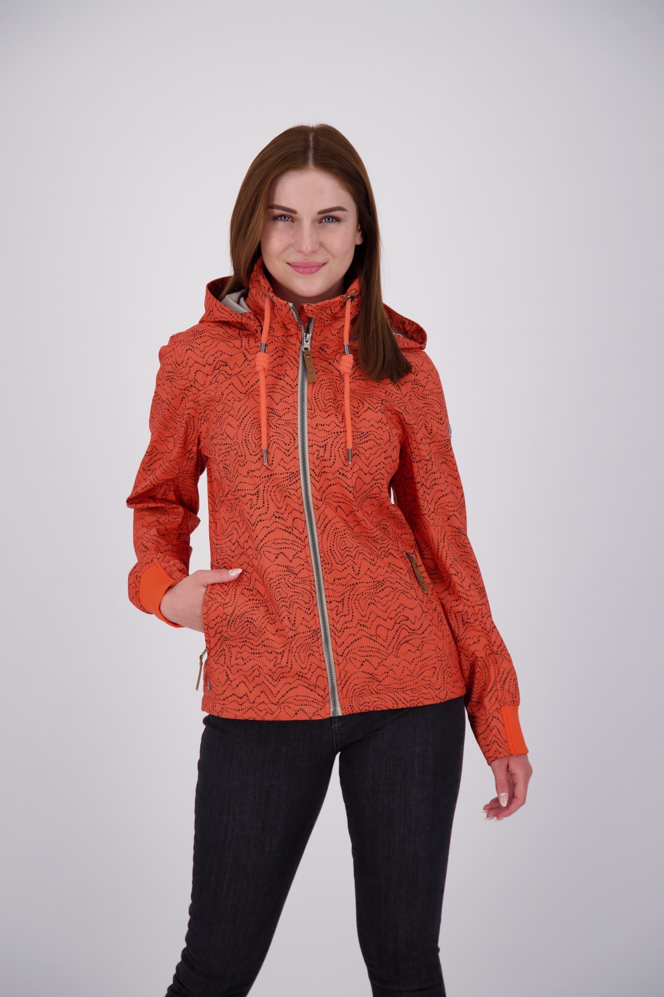 LPO Softshelljacke »SHELBY PEAK IV Women« mit Kapuze leichte Softshelljacke mit All-Over-Print und abnehmbarer Kapuze