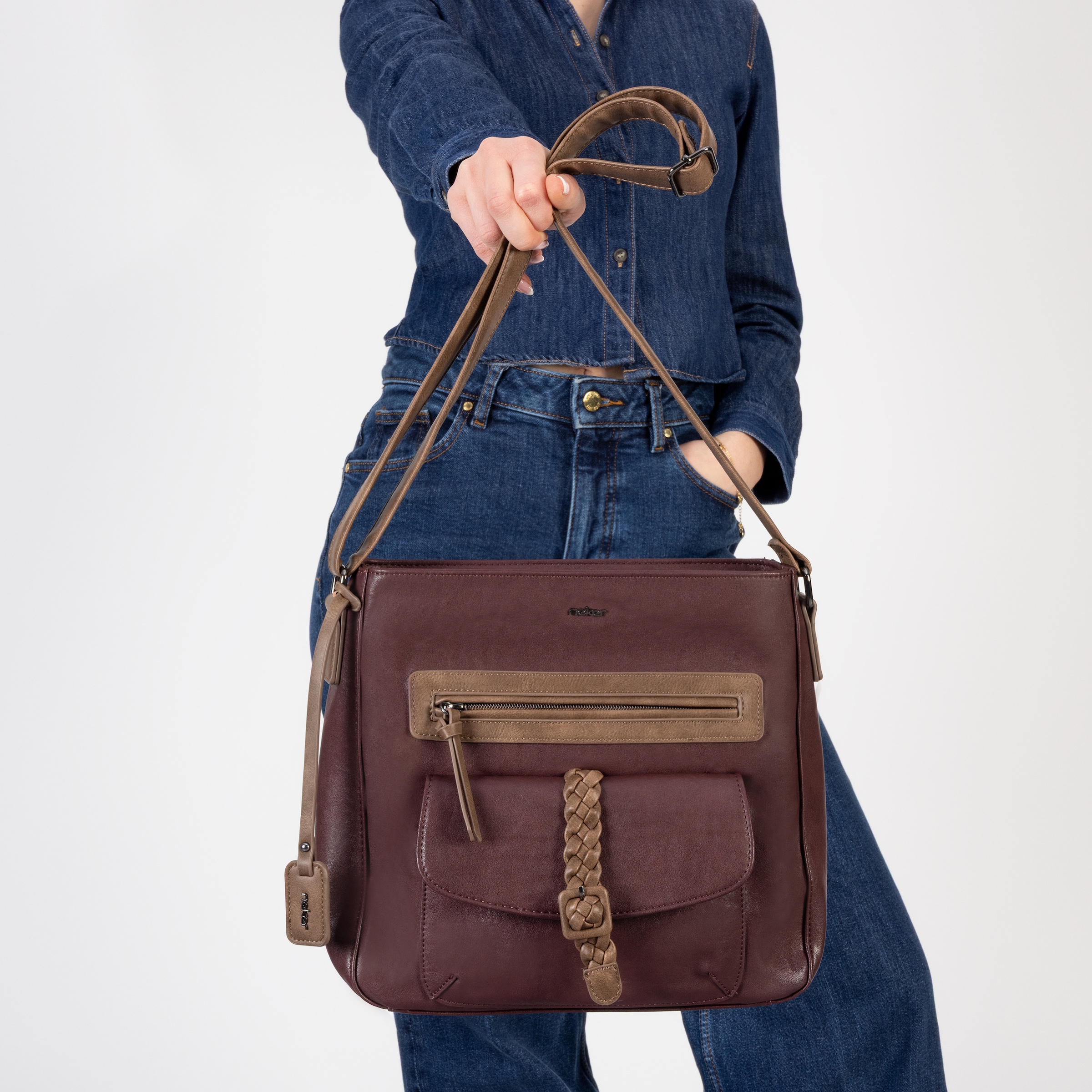 Rieker Sac à bandoulière Sac à épaule pour femme, poche avant avec fermeture à lanière tressée