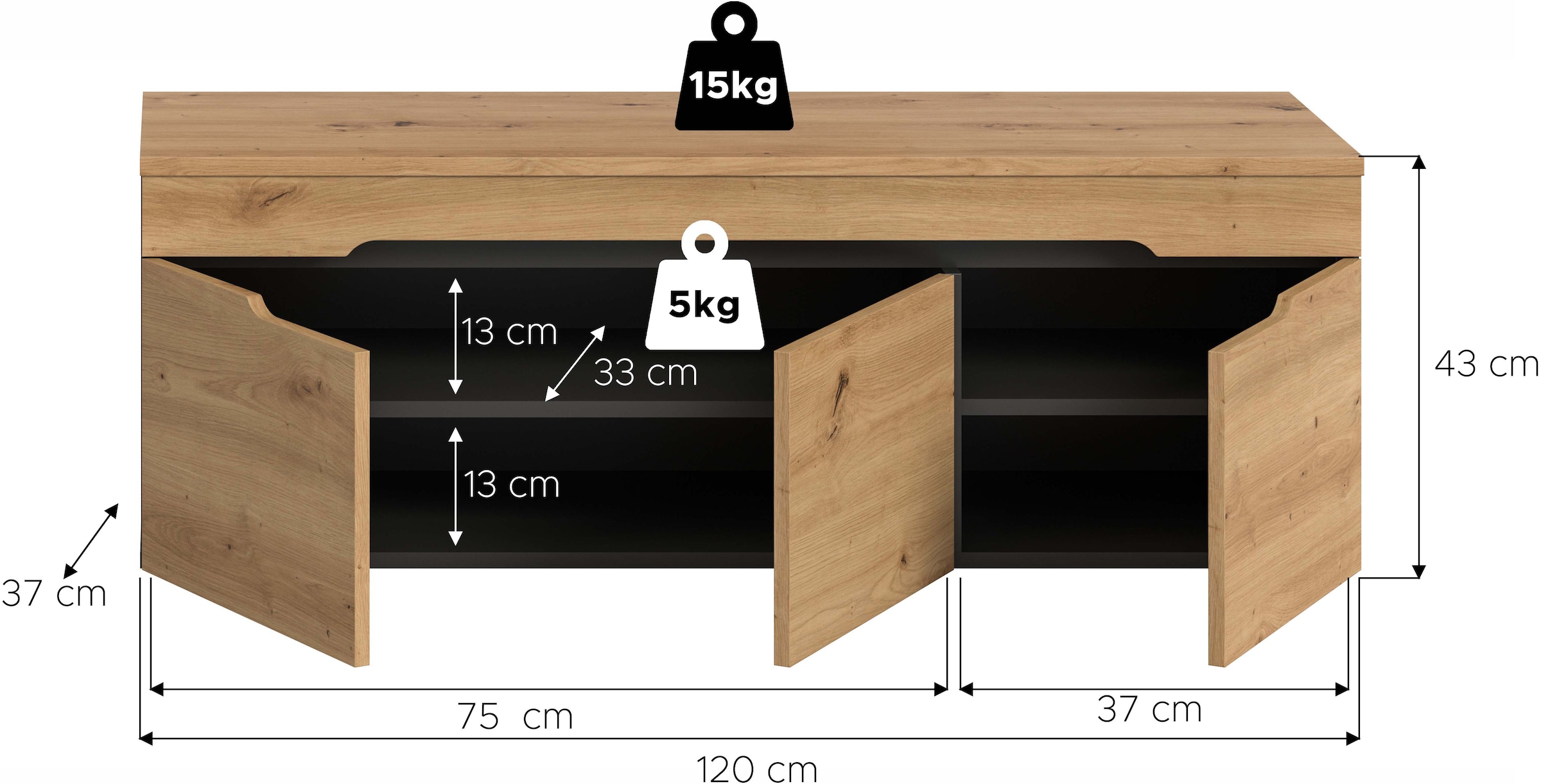 Home affaire Banc »REHAT, TOPSELLER!, Breite 120cm, 3 Türen, 4 Fächer« Platz für ca. 10 Schuhpaare,  Garderobenbank, Flurbank, Dielenbank, Bank mit Stauraum, Bank