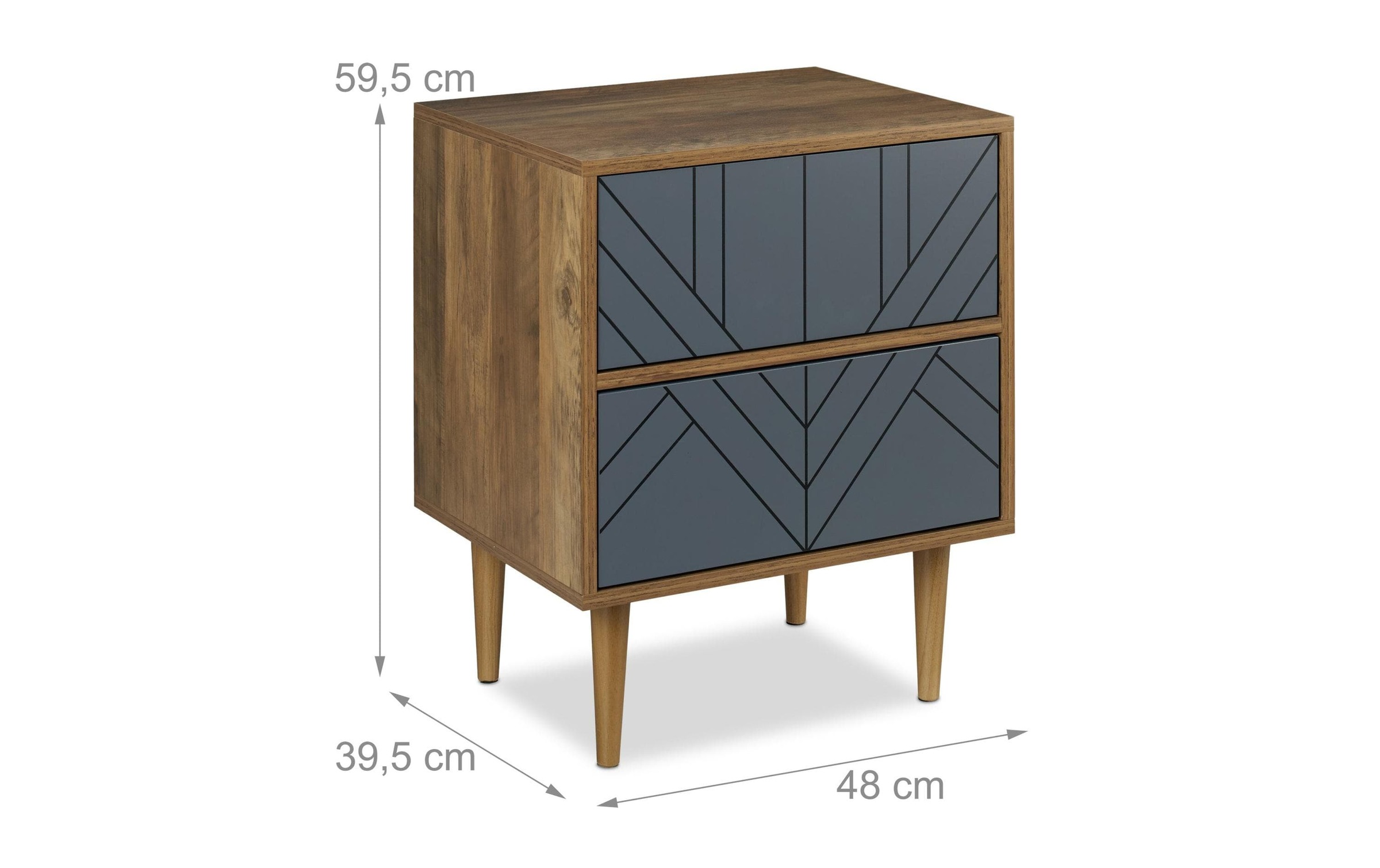 relaxdays Table de nuit »mit 2 Schubladen 60 x 48 cm, Grau/Nature«