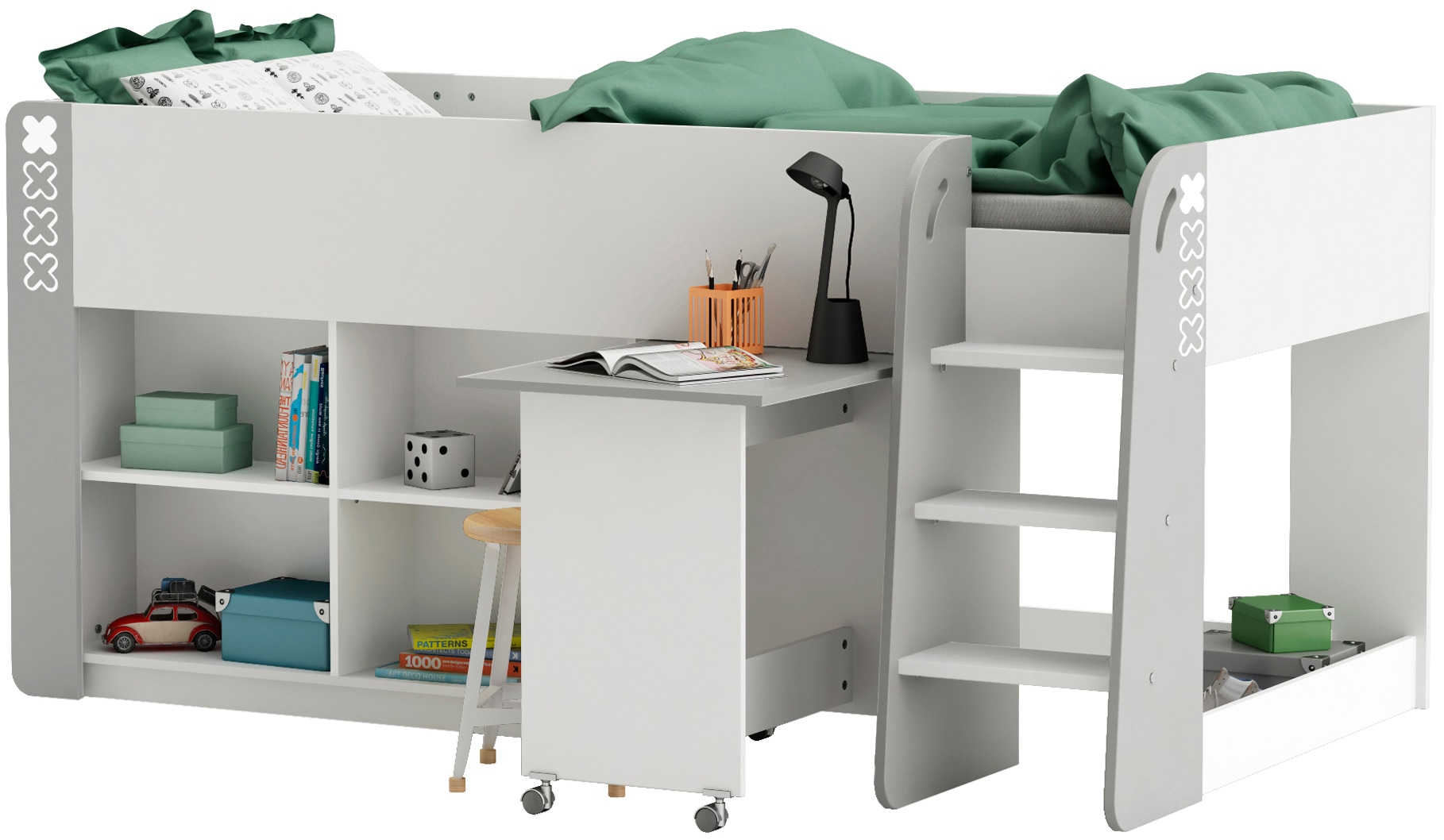Demeyere GROUP Lit superposé »HAMPTON Kombi Bett mit Schreibtisch« Lit combiné avec bureau sur roulettes