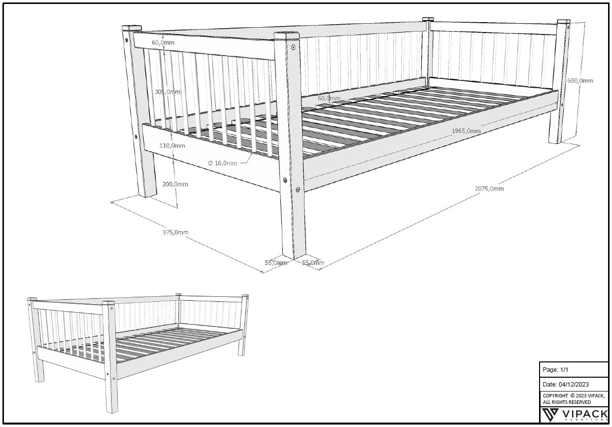 Vipack Einzelbett »Forrest 90/200 aus massiver Eiche, Oberfläche geölt, stabil gebaut« B/H/T ca. 207,5x68x97,5cm, inkl. Massivholz Rolllattenrost,  aus massiver Eiche geölt, LF 90x200 cm, wahlweise mit Bettschublade