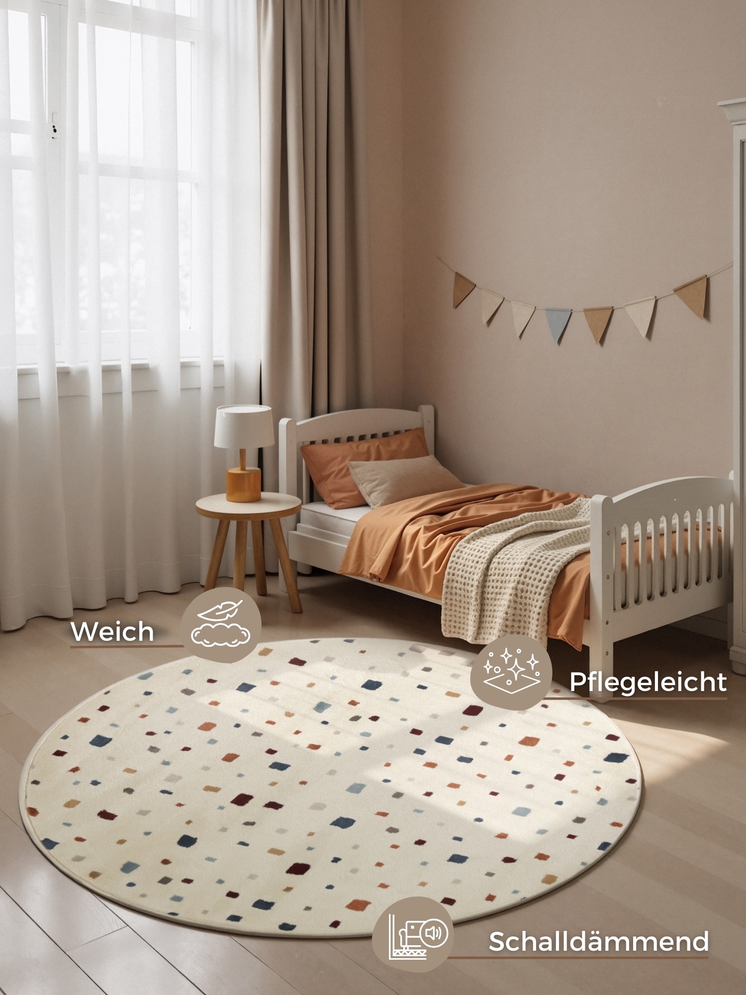 HANSE Home Kinderteppich »Funny Squares« rund 10 mm Höhe Pflegeleicht, Weich, Kinderzimmer, Spielteppich, Spielunterlage