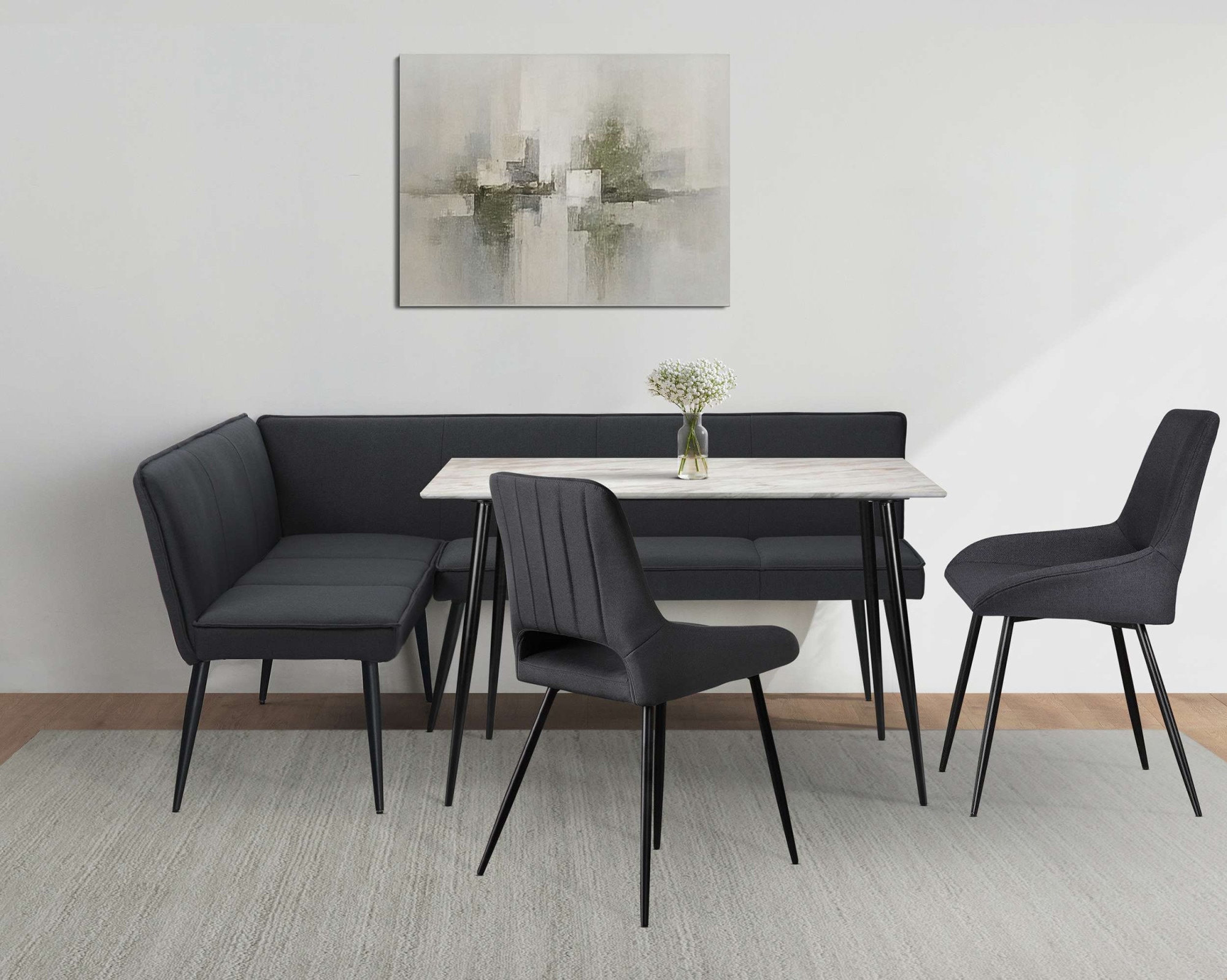 GOODproduct Ensemble de bancs d'angle »Danny/Ianna/Derrek« Ensemble, Groupe banquette d’angle avec table, banquette, chaises, 4 tlg. groupe de sièges, banquette d'angle et chaises confortablement rembourrés, table 120x80 cm