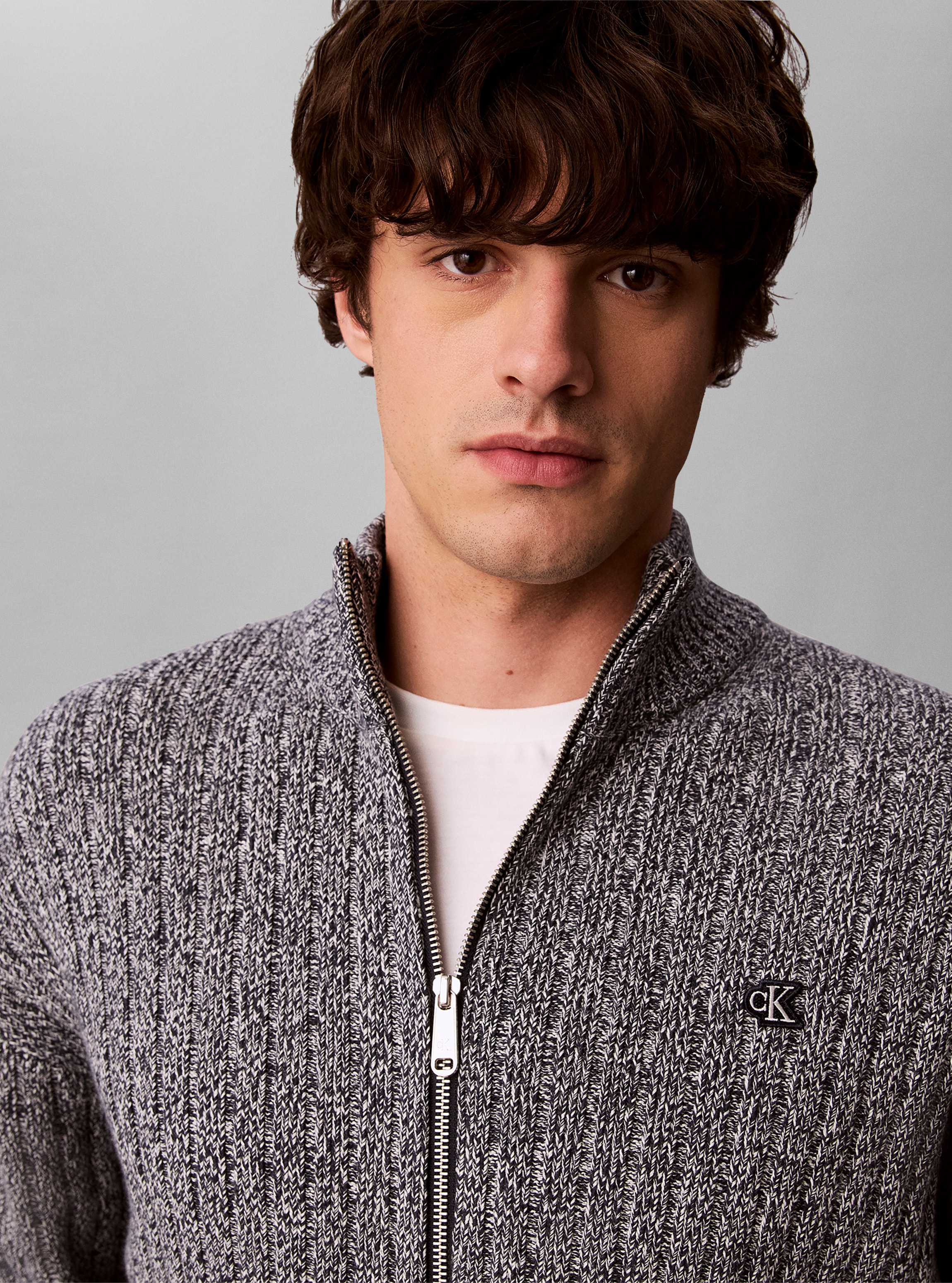 Calvin Klein Rundhalspullover »VERTICAL TEXTURE COTTON« Regular fit mit 2-Wege-Reissverschluss