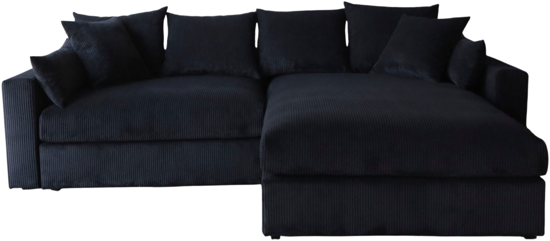 GOODproduct Canapé d'angle »Cosy Lounge L-Form, Breite 268 cm« méga canapé recouvert de velours côtelé, avec ressorts et 5 coussins décoratifs