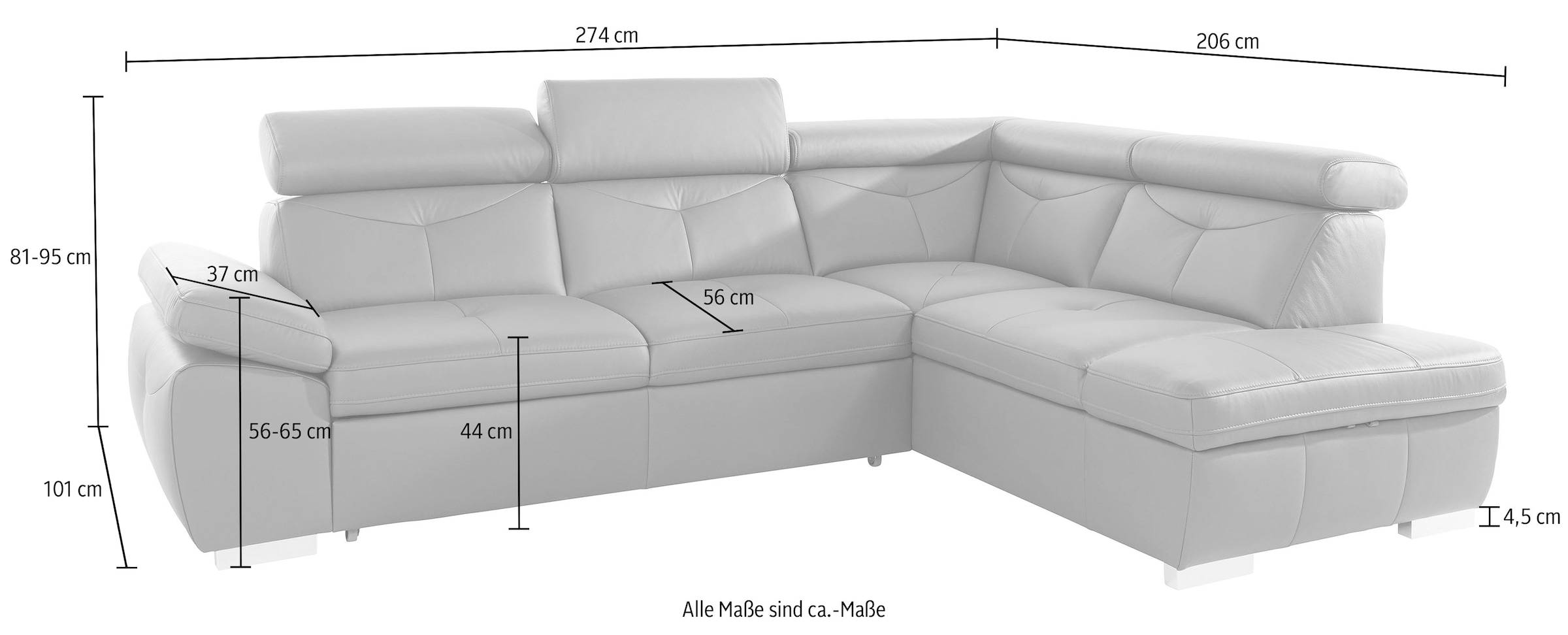 exxpo - sofa fashion Canapé d'angle »Spring, super bequem und komfortabel mit Armteil- und Kopfteilfunktion« wahlweise mit Bettfunktion und Bettkasten, L-Form