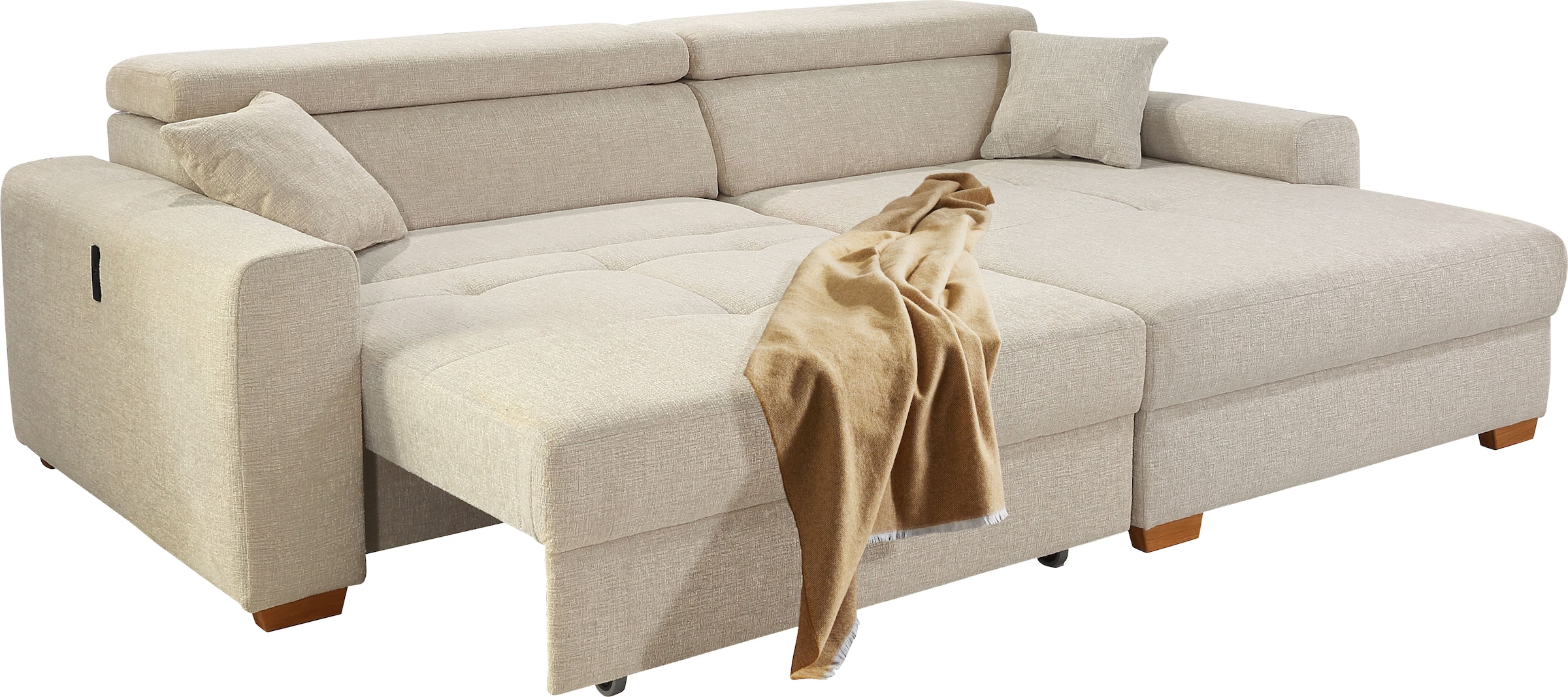 Jockenhöfer Gruppe Ecksofa »Slider L-Form, B: 277 cm Couch, 60cm elektrische Sitztiefenverstellung« 140kg Belastbarkeit, USB-Anschluss, Kopfteilverstellung & Zierkissen