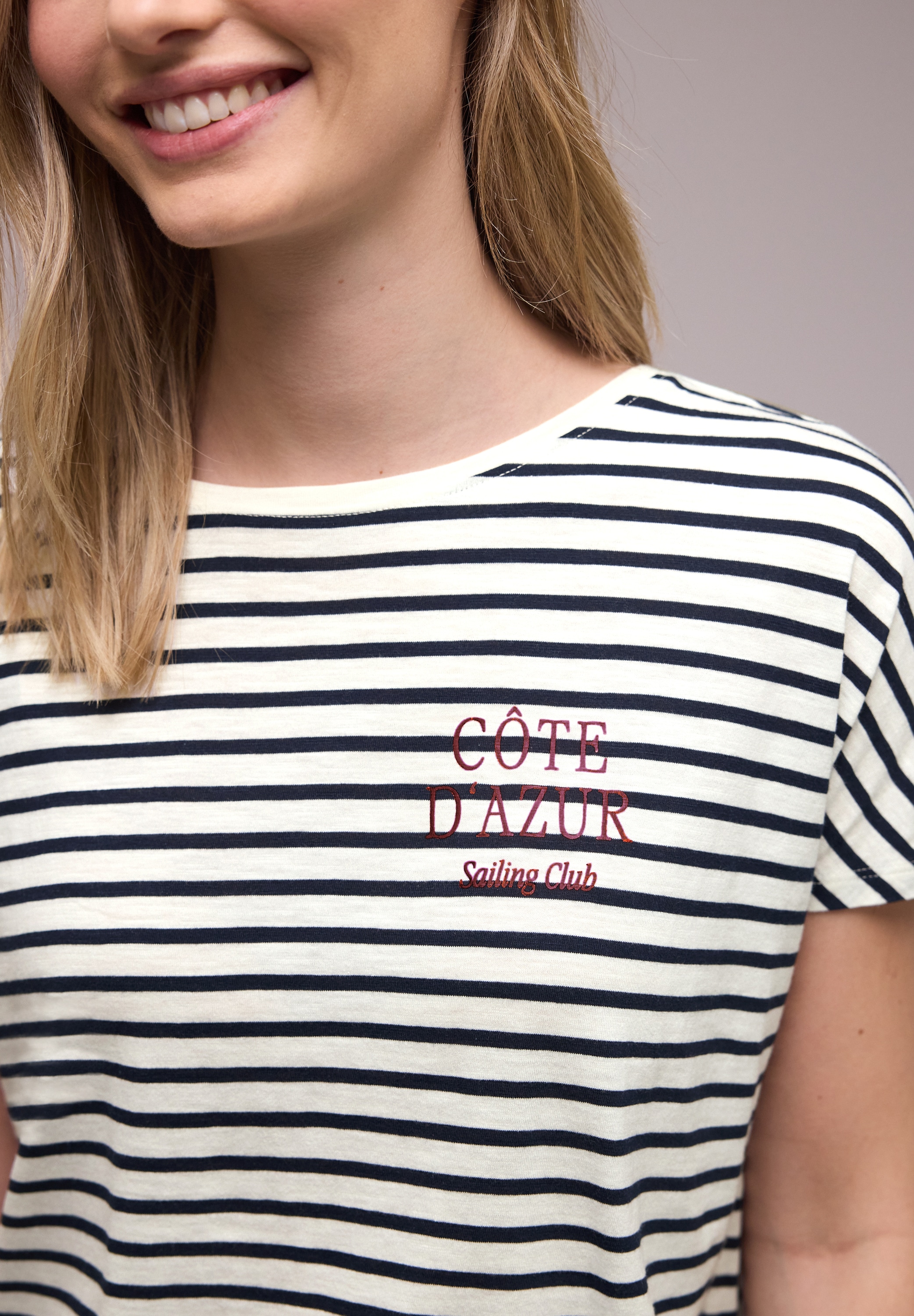 STREET ONE Shirt à col rond Sommershirt mit Streifen