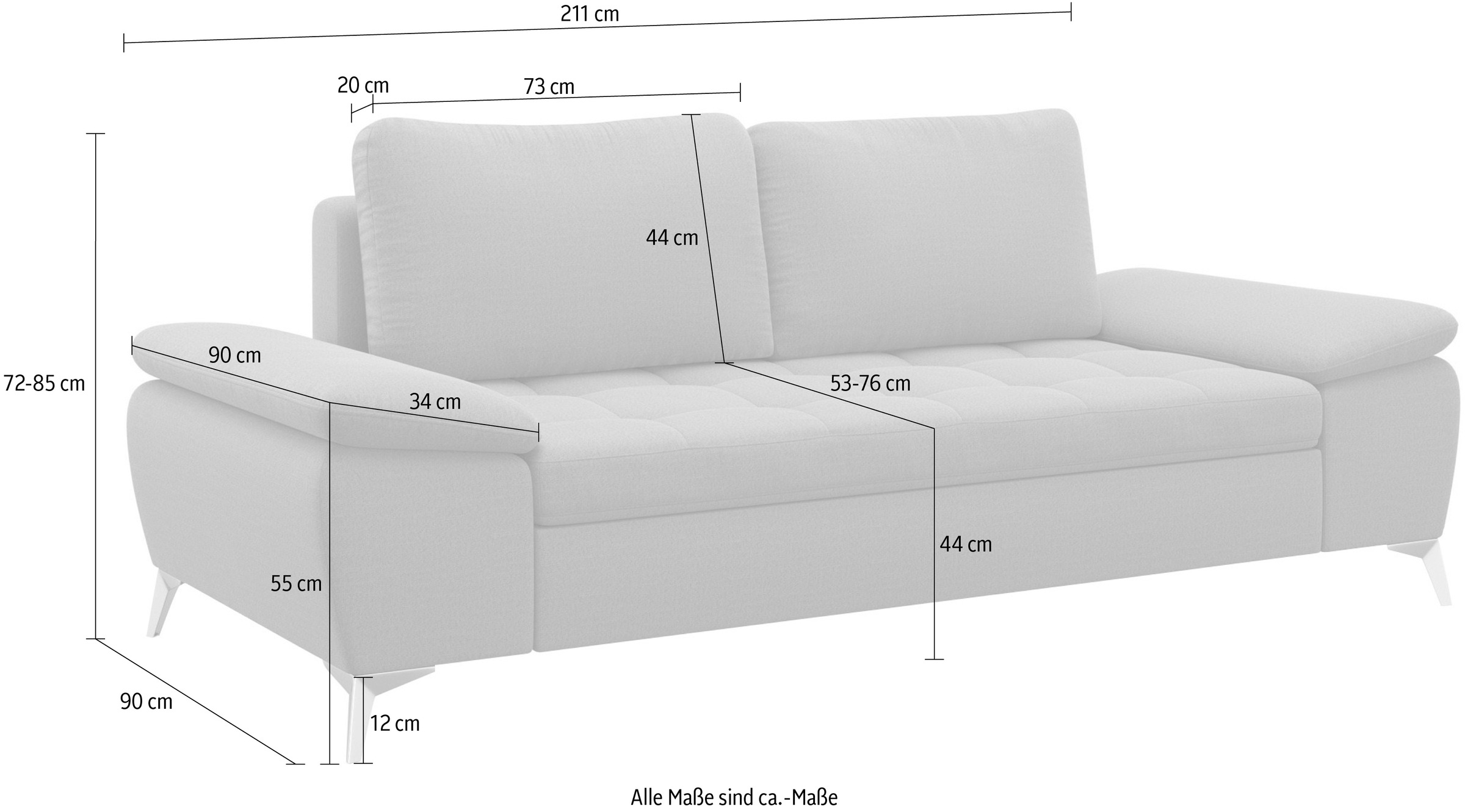 sit&more 2,5-places »Latigo« avec pieds en métal de haute qualité
