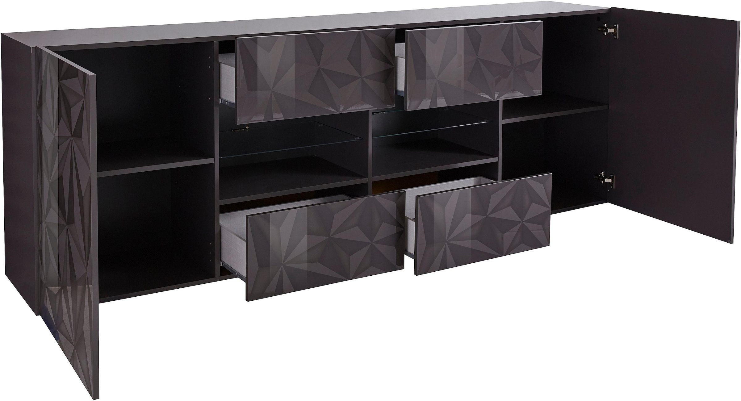 Home affaire Sideboard »Prisma Breite 241, Kommode 2 Türen, 4 Schubkästen, Anrichte« Front mit elegantem Siebdruck, grifflos, viel Stauraum