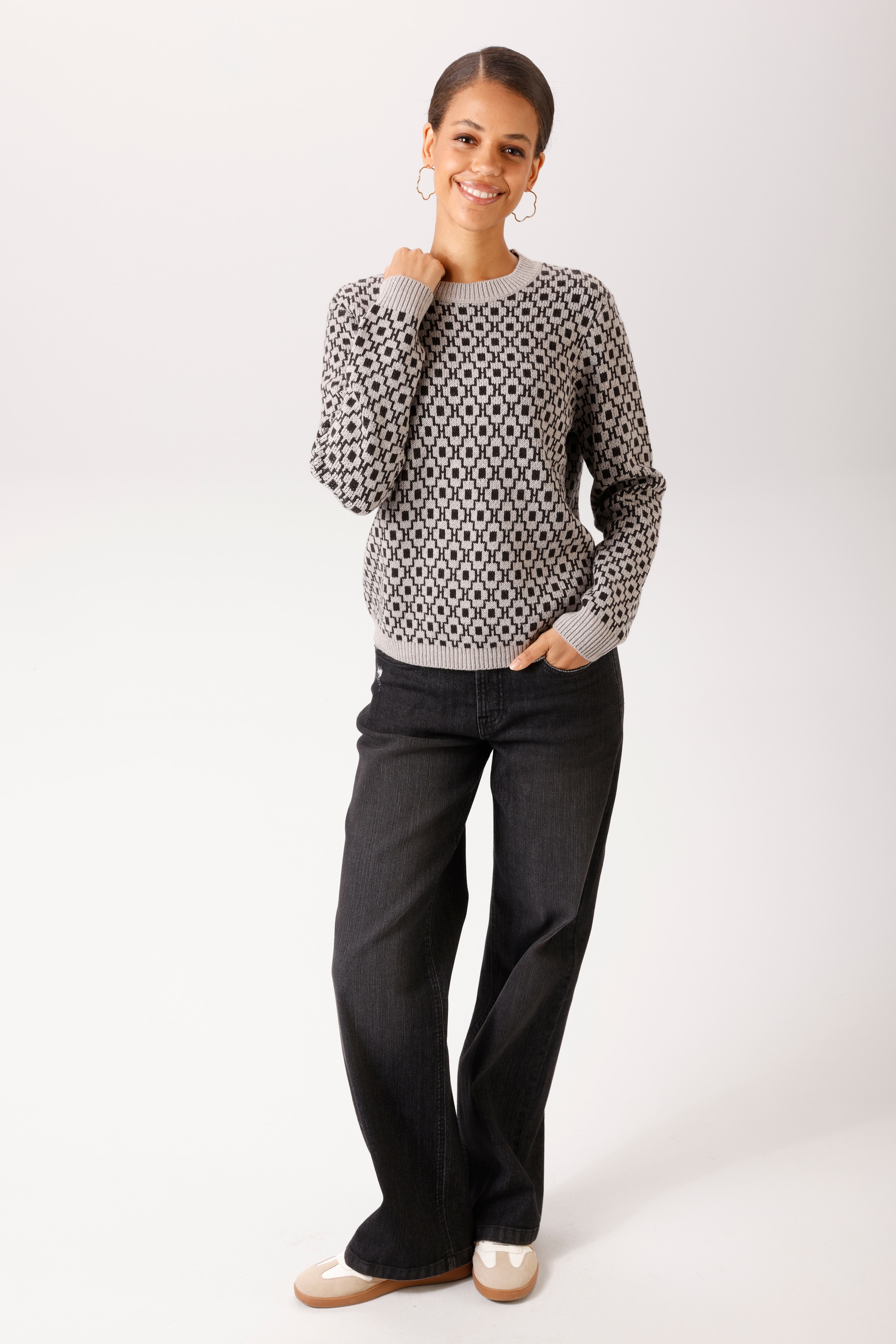 Aniston CASUAL Strickpullover mit grafischem Muster im Retro-Look - NEUE KOLLEKTION
