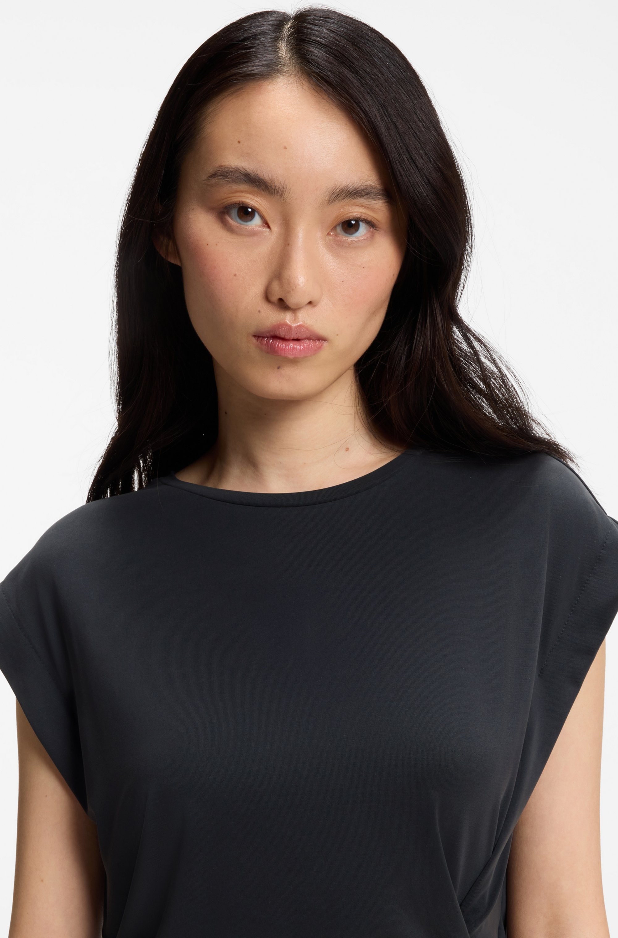 BOSS ORANGE T-shirt à manches courtes »Ebony Premium Damenmode« mit Wickel-Detail, Rundhals