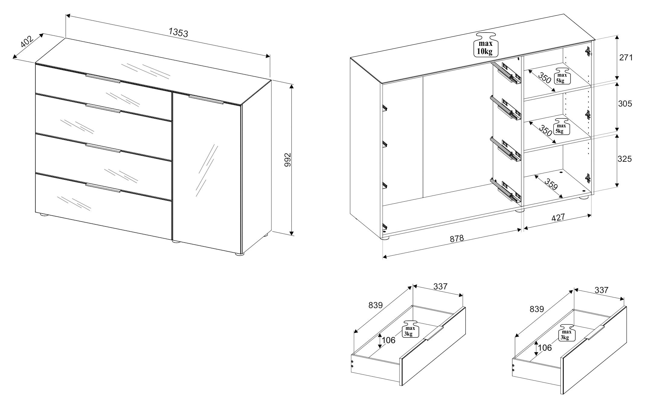 HBZ Kommode »Santorin, BxHxT 135x99x40 cm« 1 Stk. tlg. Breite 135cm, Softclose für Türen und Schubkästen, Melaminbeschichtung