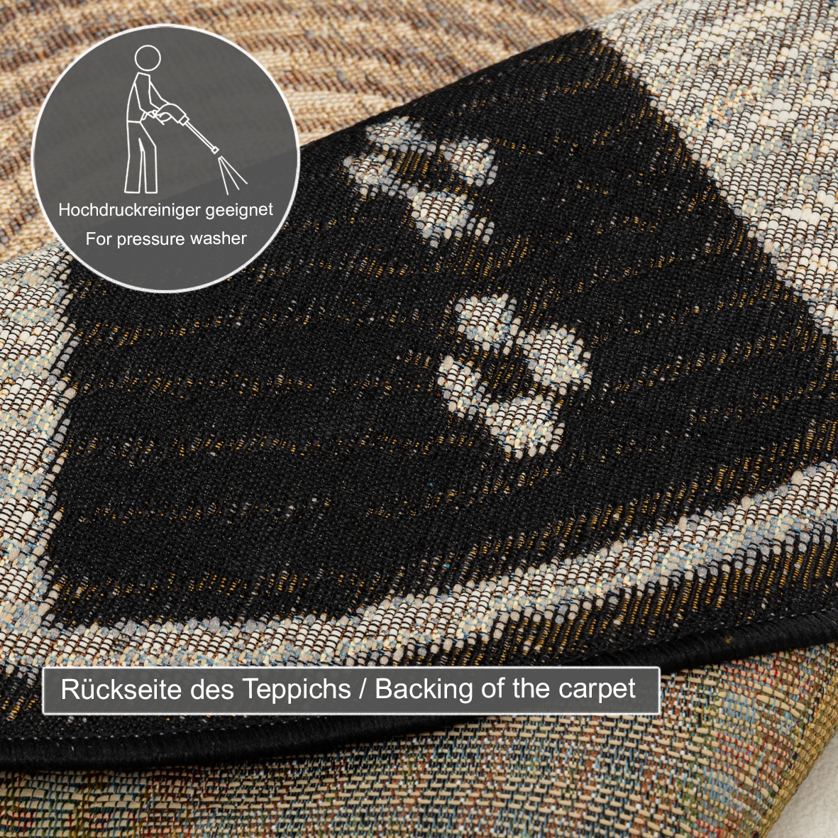 Gino Falcone Tapis »Outdoor-Africa 44« Rond 5 mm Höhe tissu plat, adapté intérieur et extérieur, salon
