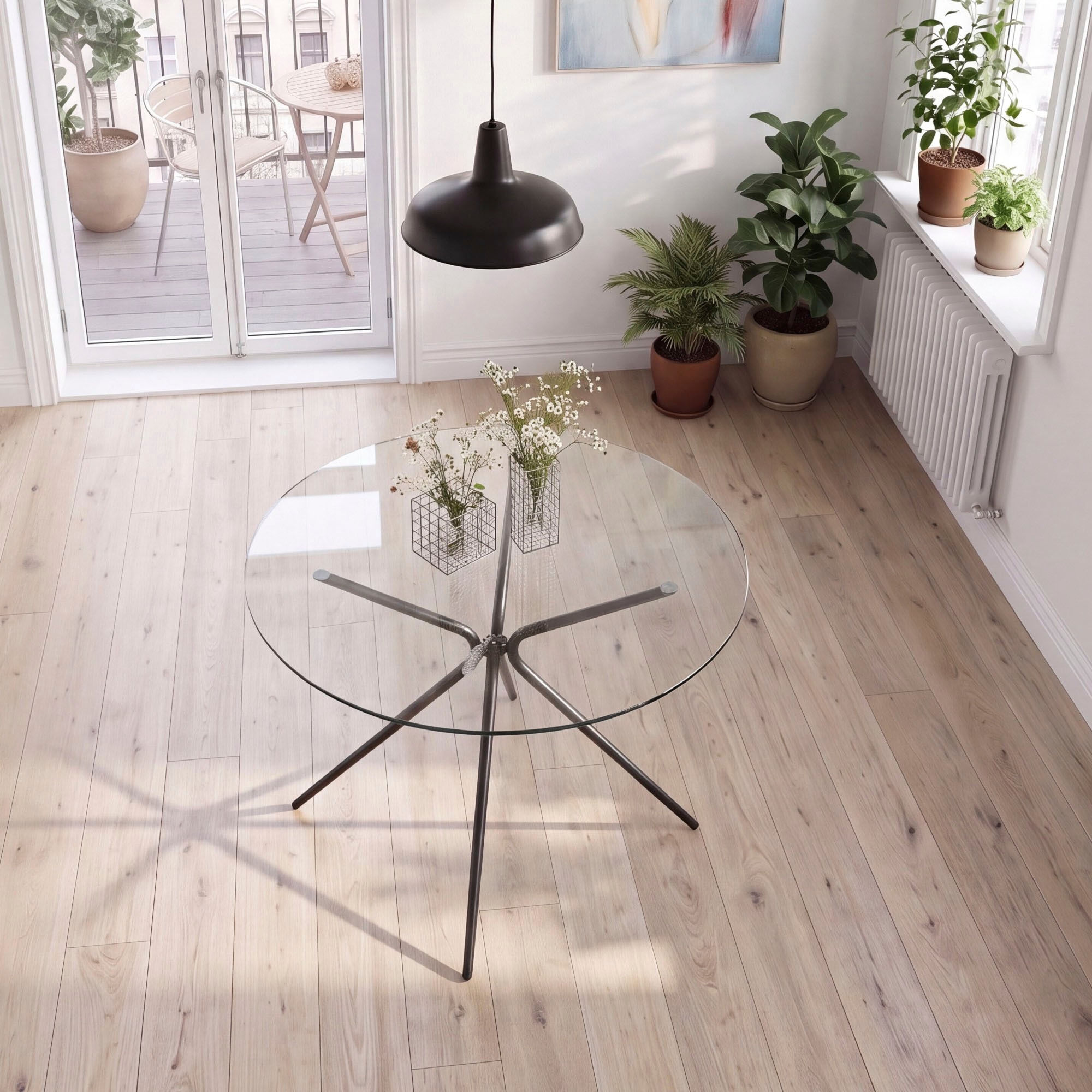 GOODproduct Table en verre »Silvi« Table à manger, table en verre, table de cuisine,  rond, Ø 110 cm, structure métal noir