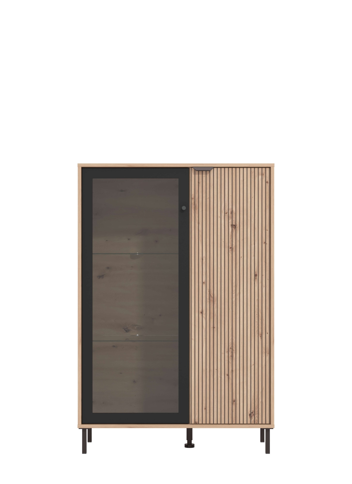 Home affaire Buffet haut »Mayenne Sideboard, Stauraumschrank, Anrichte, Hochschrank, Breite 93cm« Holztür mit Rillen-Optik, Glastür, Modernes Design