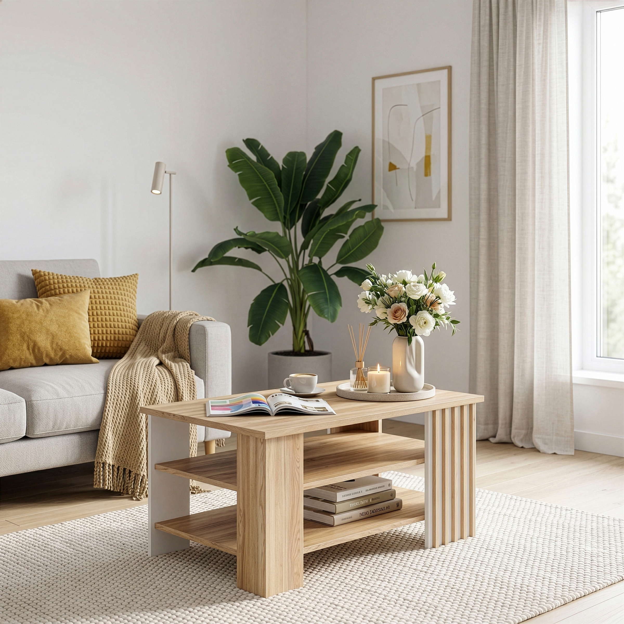 FORTE Table basse »Forte Arank Coffee Table 100x50, 2 Ablageböden« L/H/P 100/50/60 cm, aspect lamelles