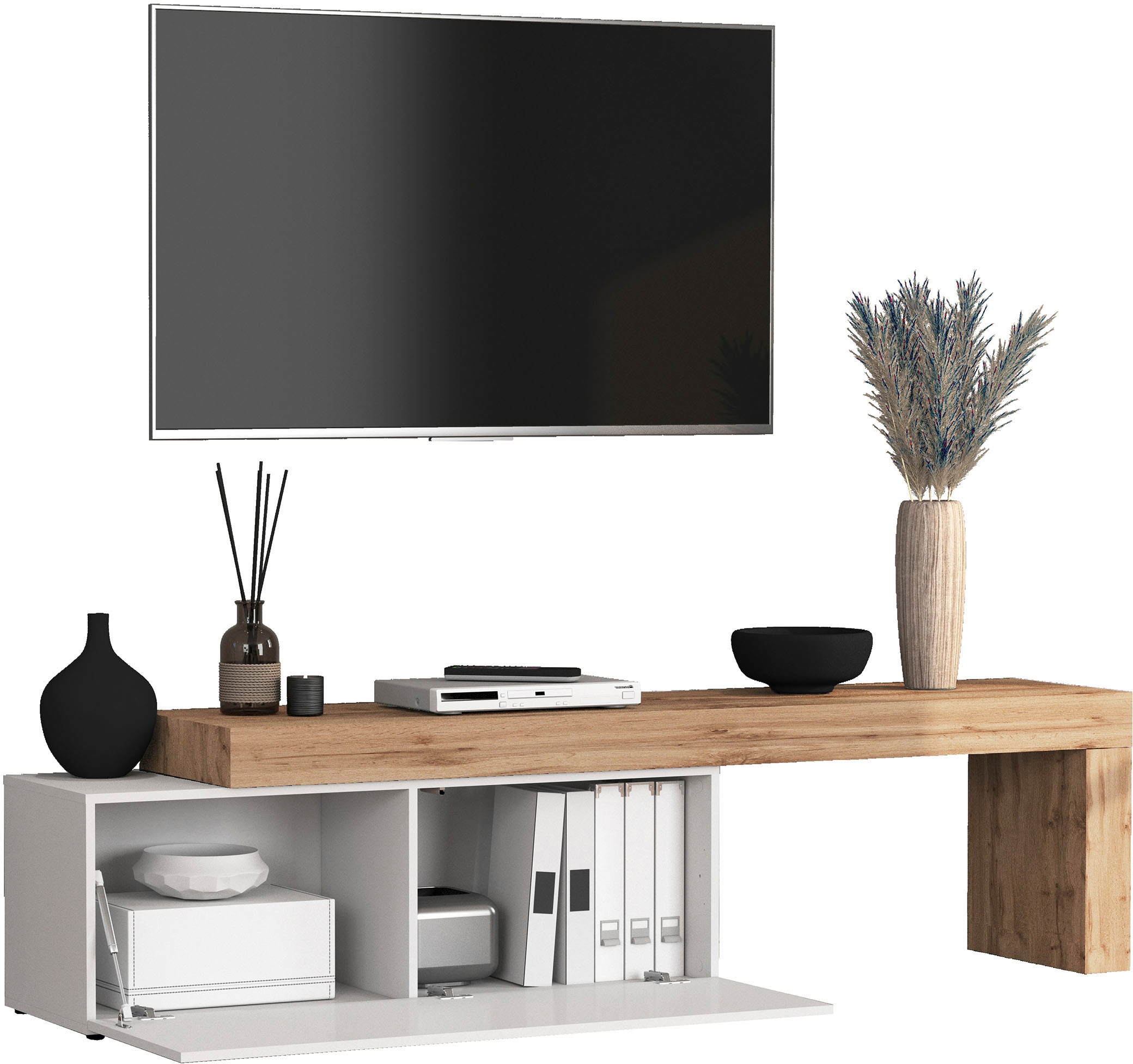 INOSIGN Table basse »Chronos TV-Board, T-Schrank« Breite verstellbar von 180 bis 290 cm, 1 cuis tlg. Breite 240 cm TV-Board,Lowboard,1 Klappe und ein L-Förmiger Aufsatz