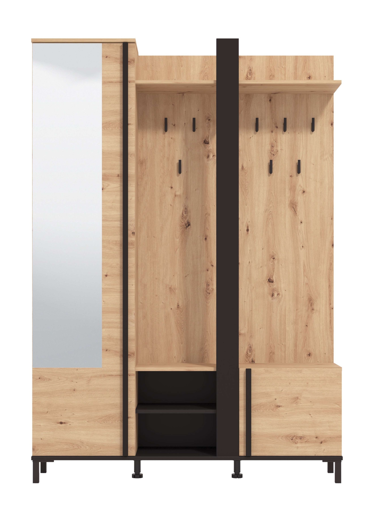 Home affaire Vestiaire compact »Nino Flurgarderobe, Dielenschrank, Flurmöbel, Garderobe, Breite 135 cm« Schuhschrank, Spiegel, Haken, viel Stauraum, ideal für kleine Räume