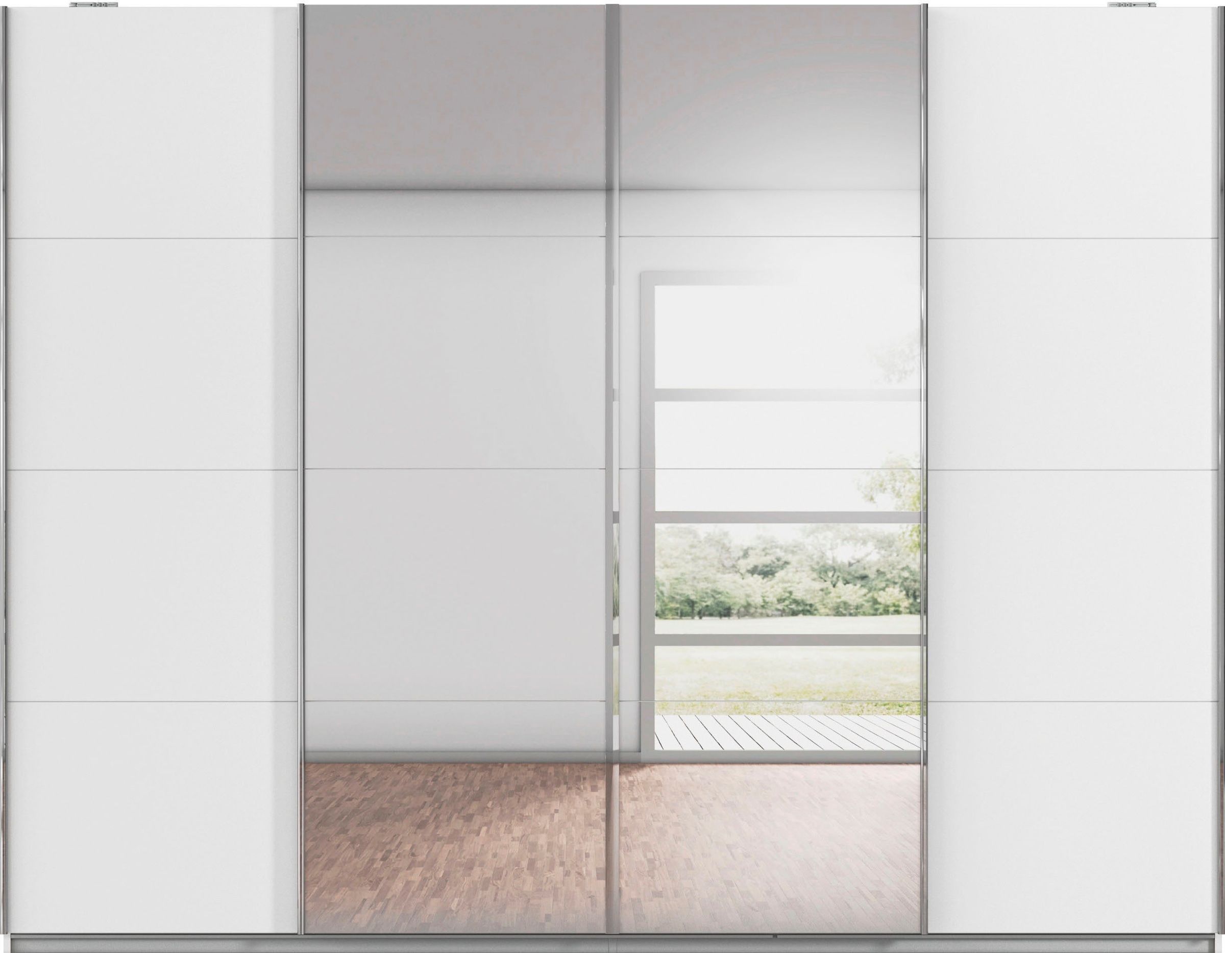 rauch Schwebetürenschrank »Kleiderschrank Schrank Garderobe Wäscheschrank Ankleide SYNCRONO« Mitteltüren öffnen parallel, Breiten 271/316/361 cm Höhen 211/230 cm,  Mitteltüren mit praktischer Synchron-Öffnung MADE IN GERMANY