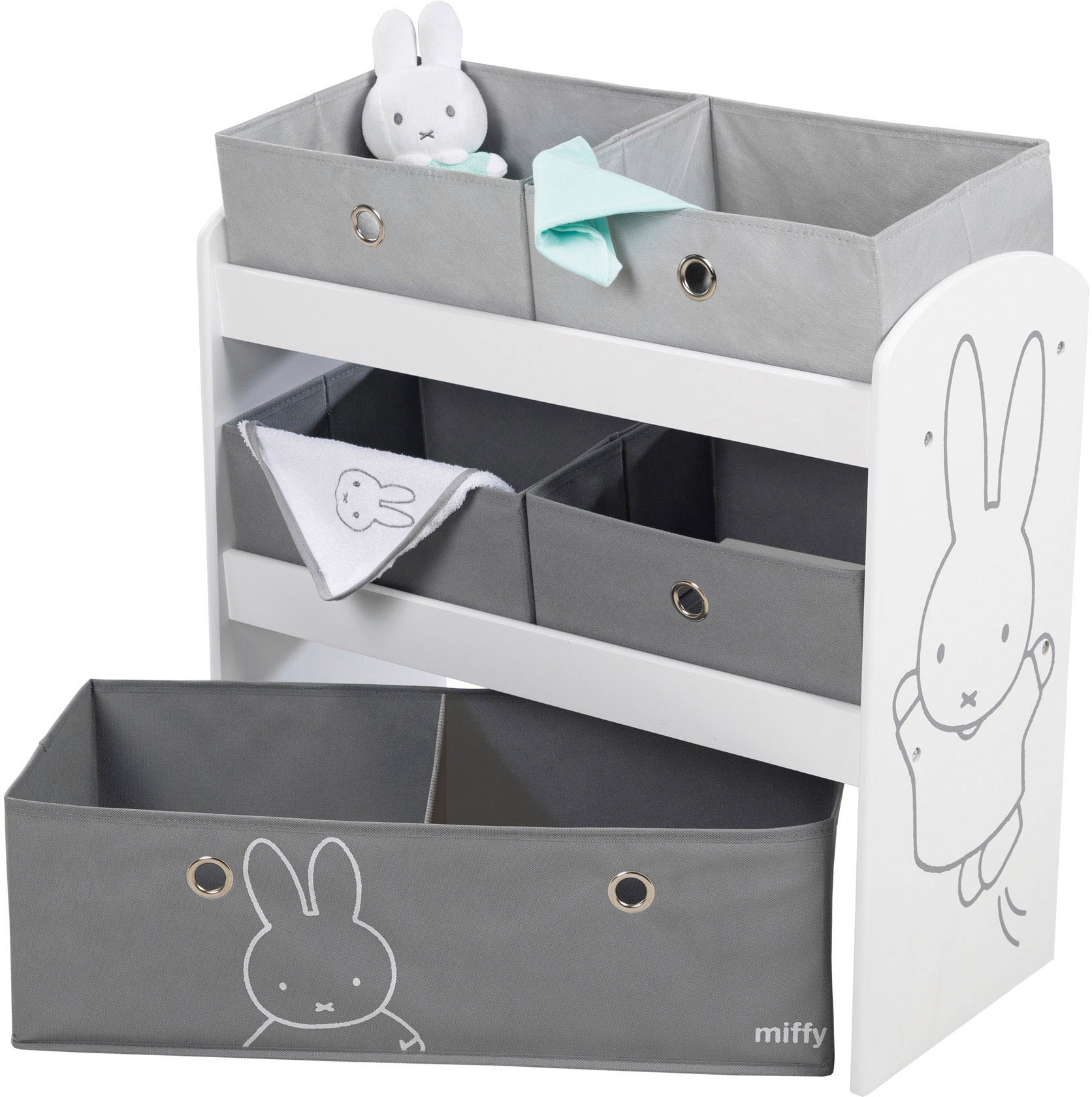 roba® Kinderregal »miffy®, grau« inklusive 5 Stoffboxen in 2 Grössen