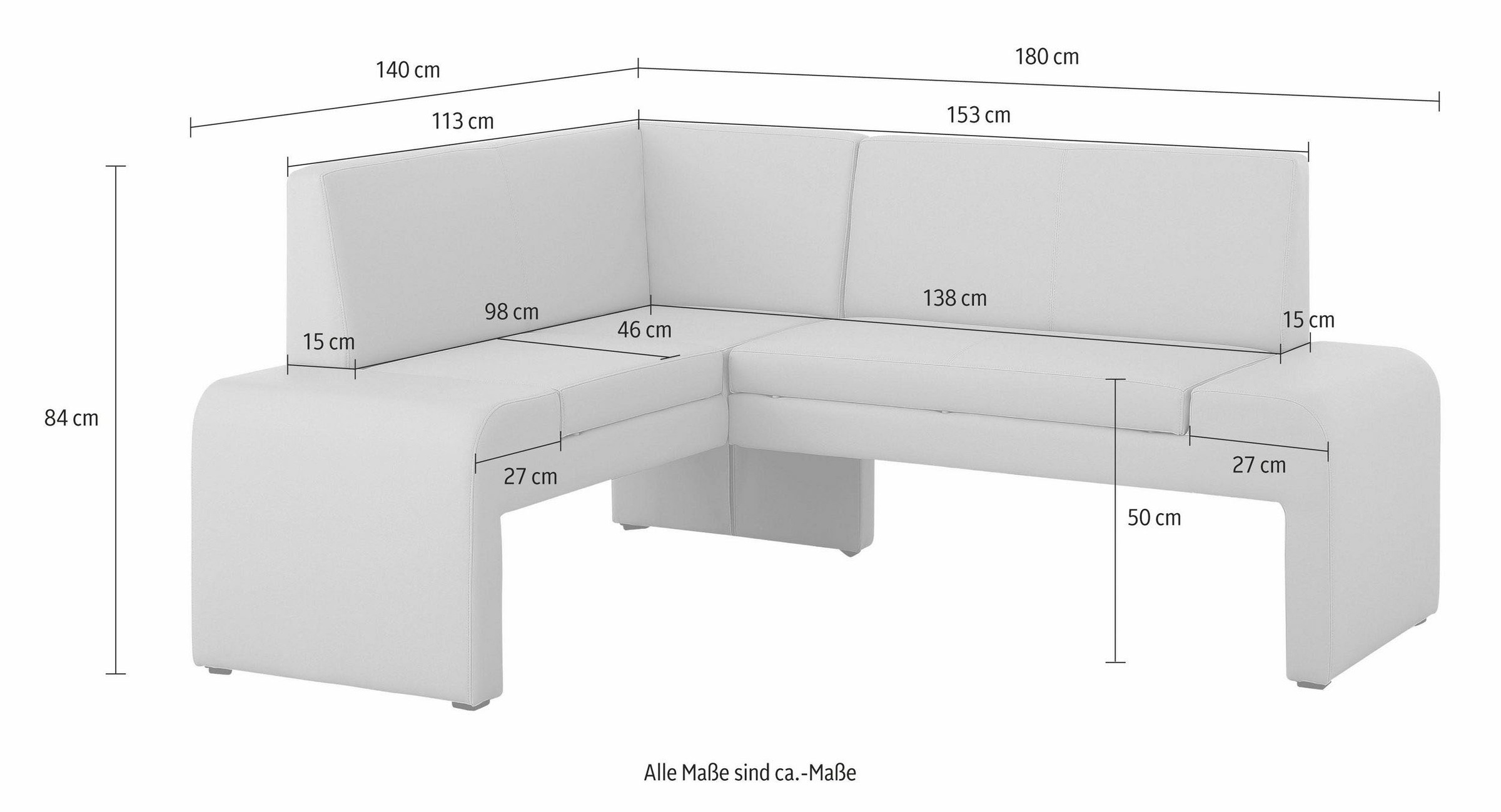 Home affaire Banc d'angle »Bologna« en 2 tailles (jambe longue 180 ou 200 cm), différentes qualités