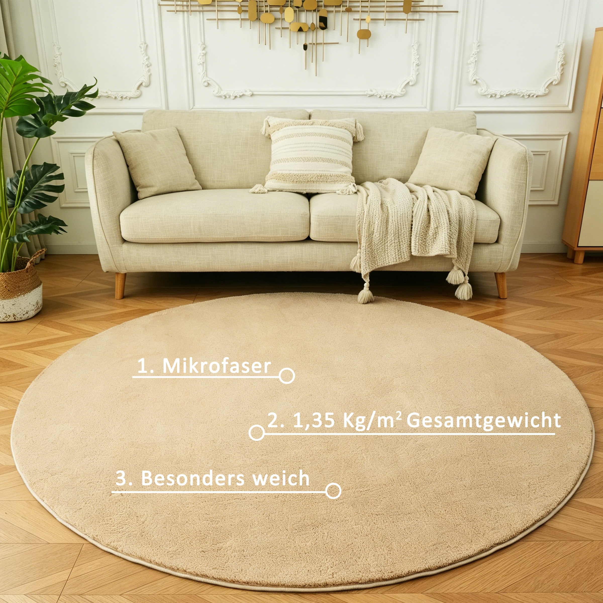 GOODproduct Teppich »Cali« rund 16 mm Höhe Uni-Farben, kuschelig, & weich, waschbar, Wohnzimmer, Schlafzimmer