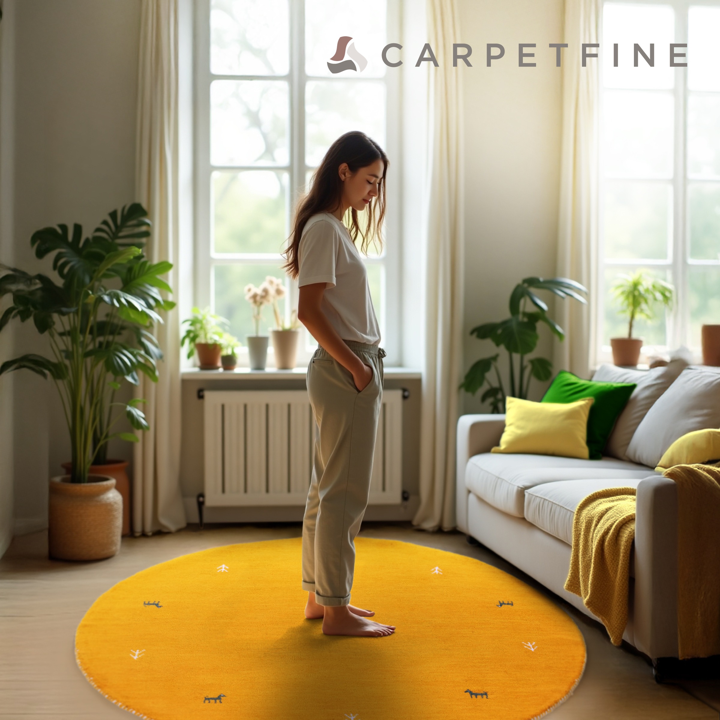 carpetfine Wollteppich »Gabbeh Uni« rund 15 mm Höhe reine Wolle handgewebt, Gabbeh Tiermotiv warmes Raumklima viele Grössen